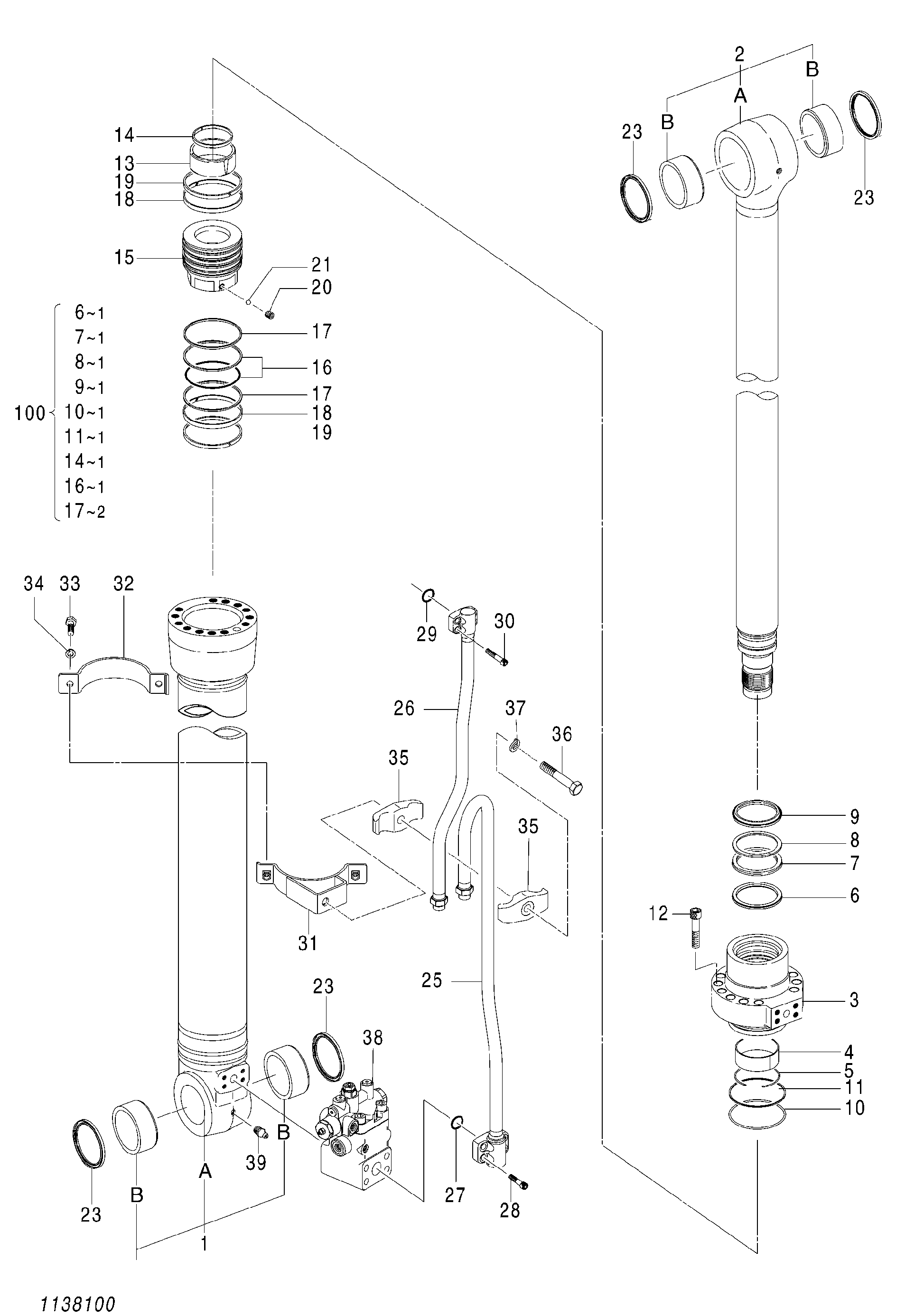 Схема Гидроцилиндр стрелы (левый)(с удерживающий клапан)(2P-BOOM) HITACHI ZX145W-3