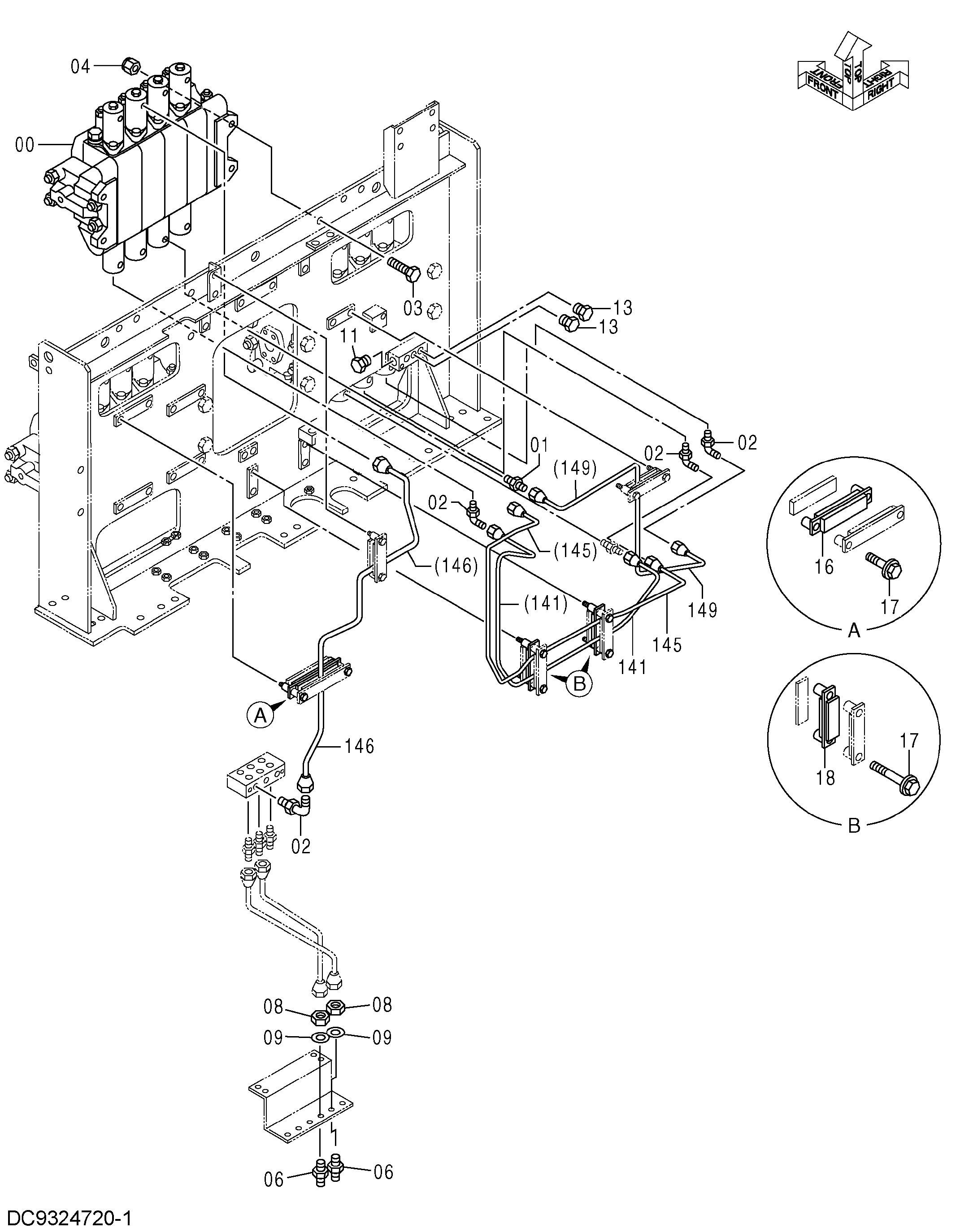 Схема Пилотные гидролинии (6)(гидрораспределитель)(экскаватор) HITACHI EX2600-6BH