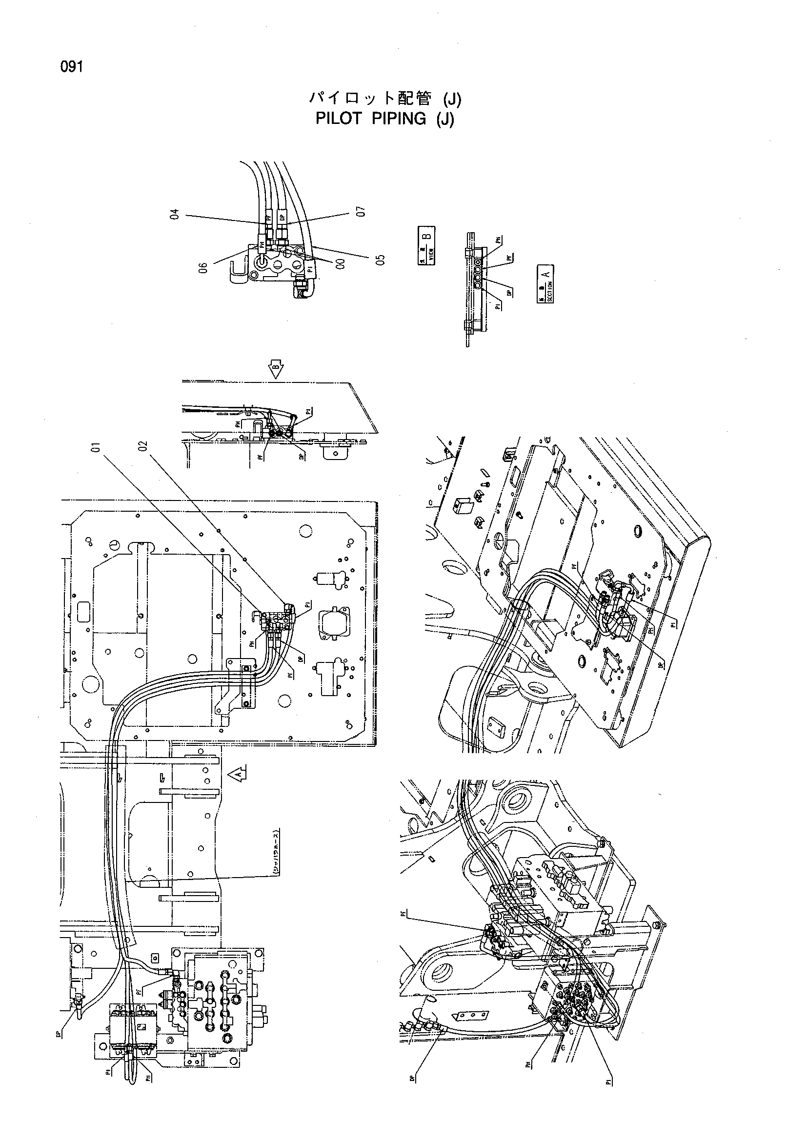 Схема Пилотные гидролинии (J) HITACHI ZX160