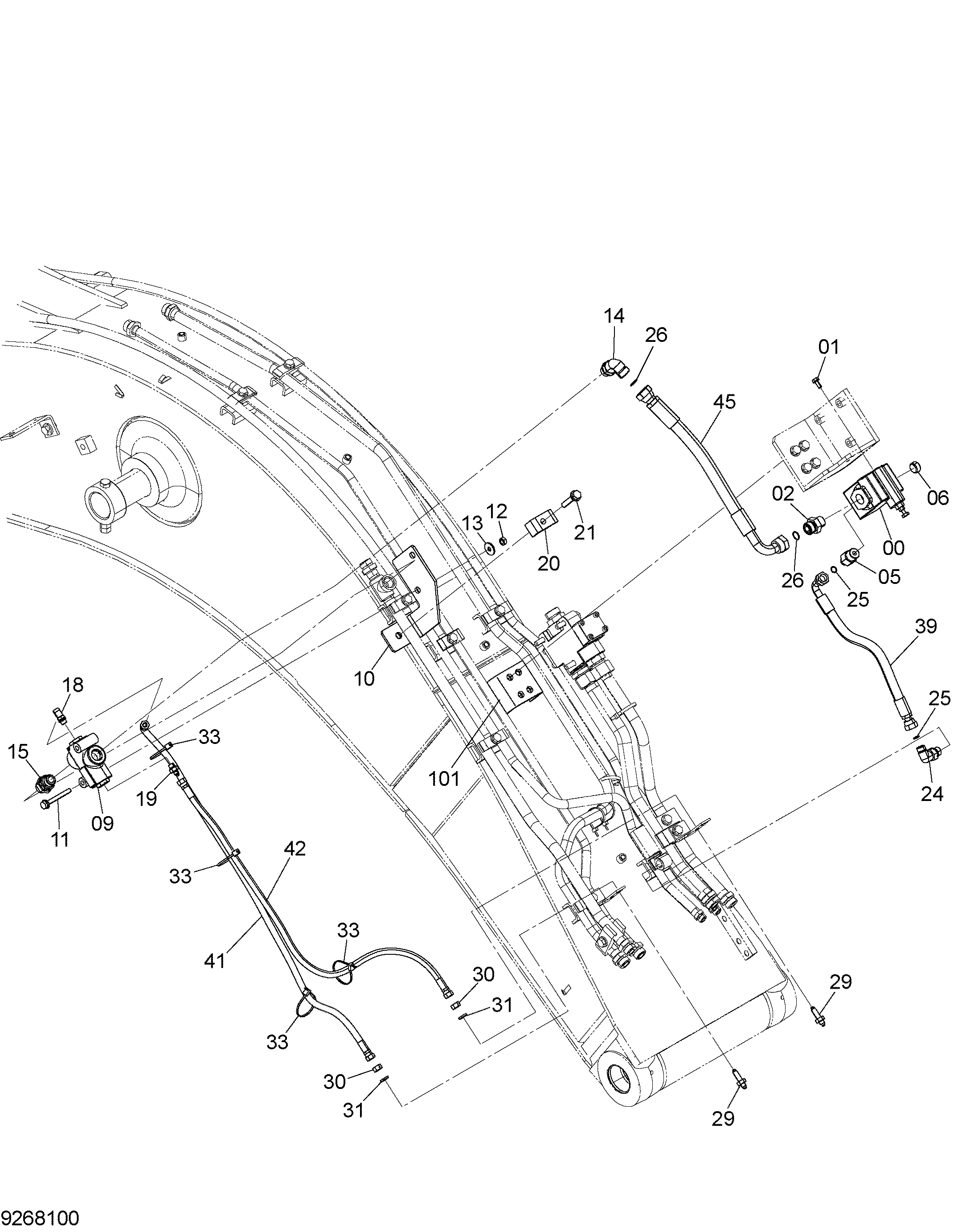 Схема HSB общий трубопроводы (моно-боом) HITACHI ZX140W-3