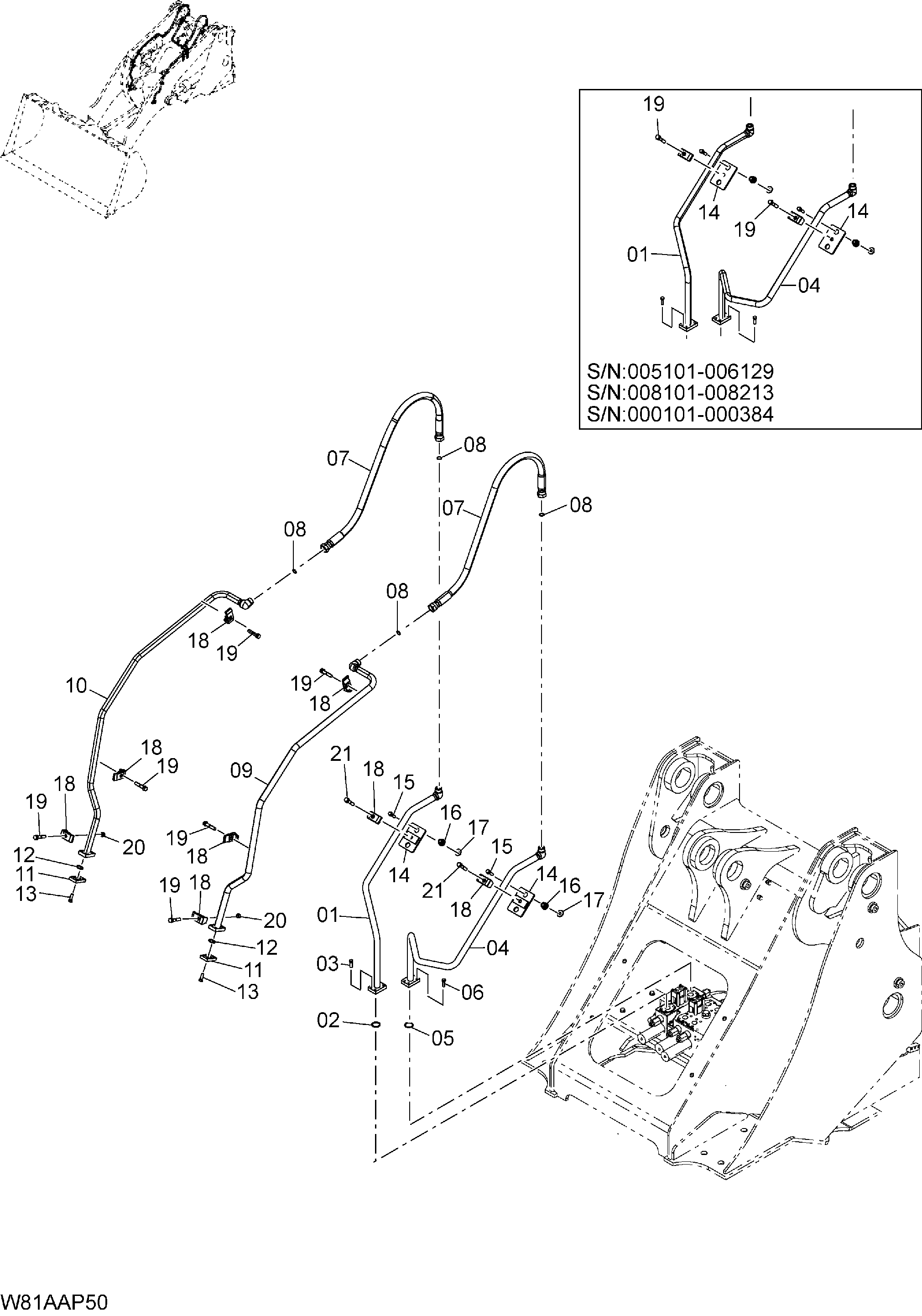 Схема Основные гидролинии(для 3-золотник)(AP3) HITACHI ZW250