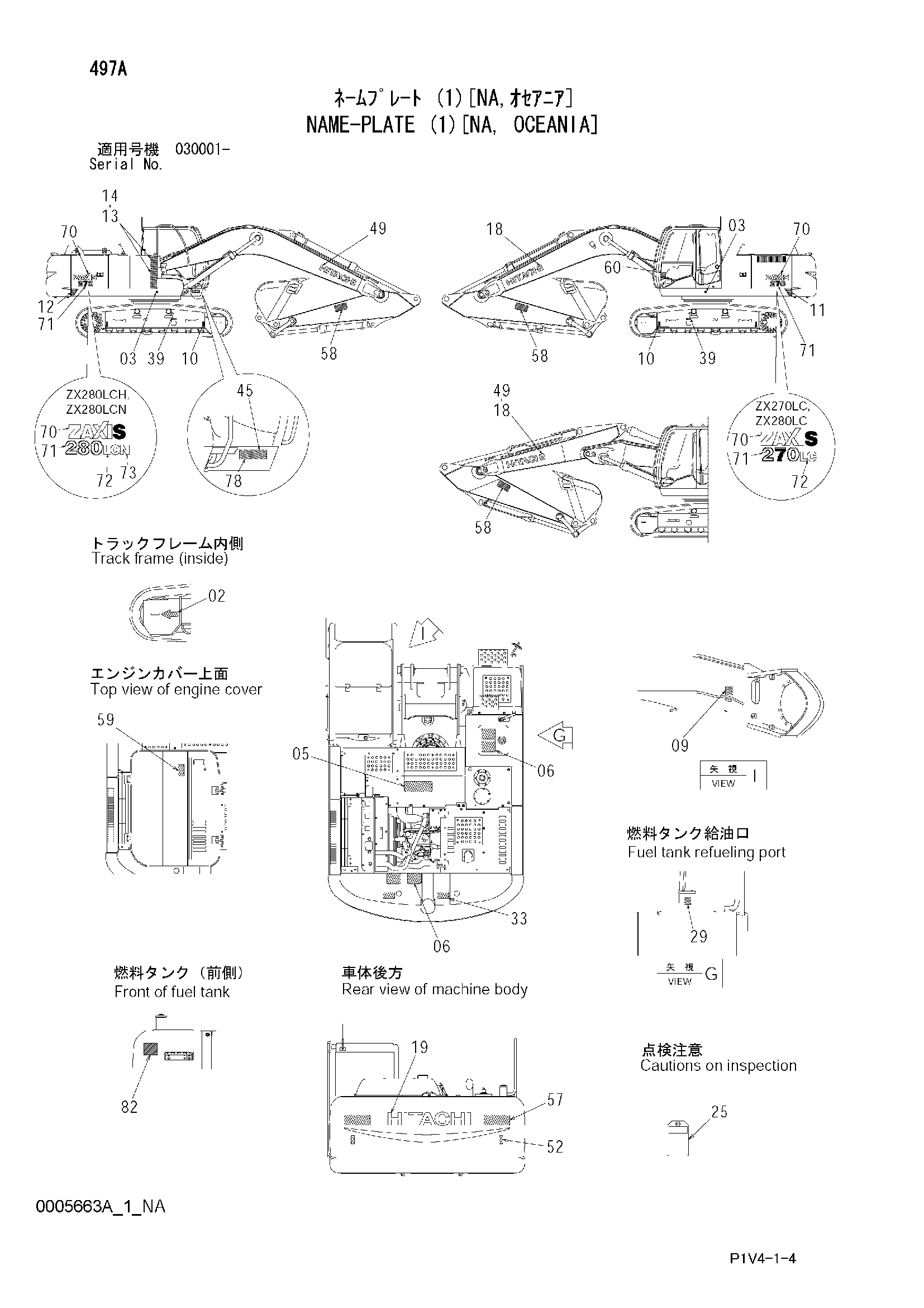 Схема Информационная табличка (1)[NA, Океания] HITACHI ZX280LCH-3