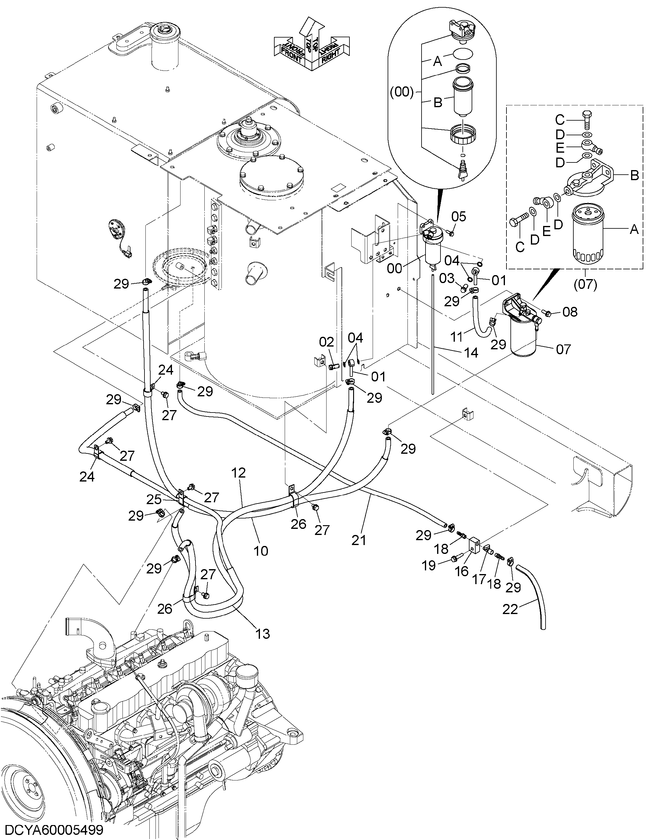 Схема Топливные трубопроводы (двойной фильтр) HITACHI ZX210LCK-5G