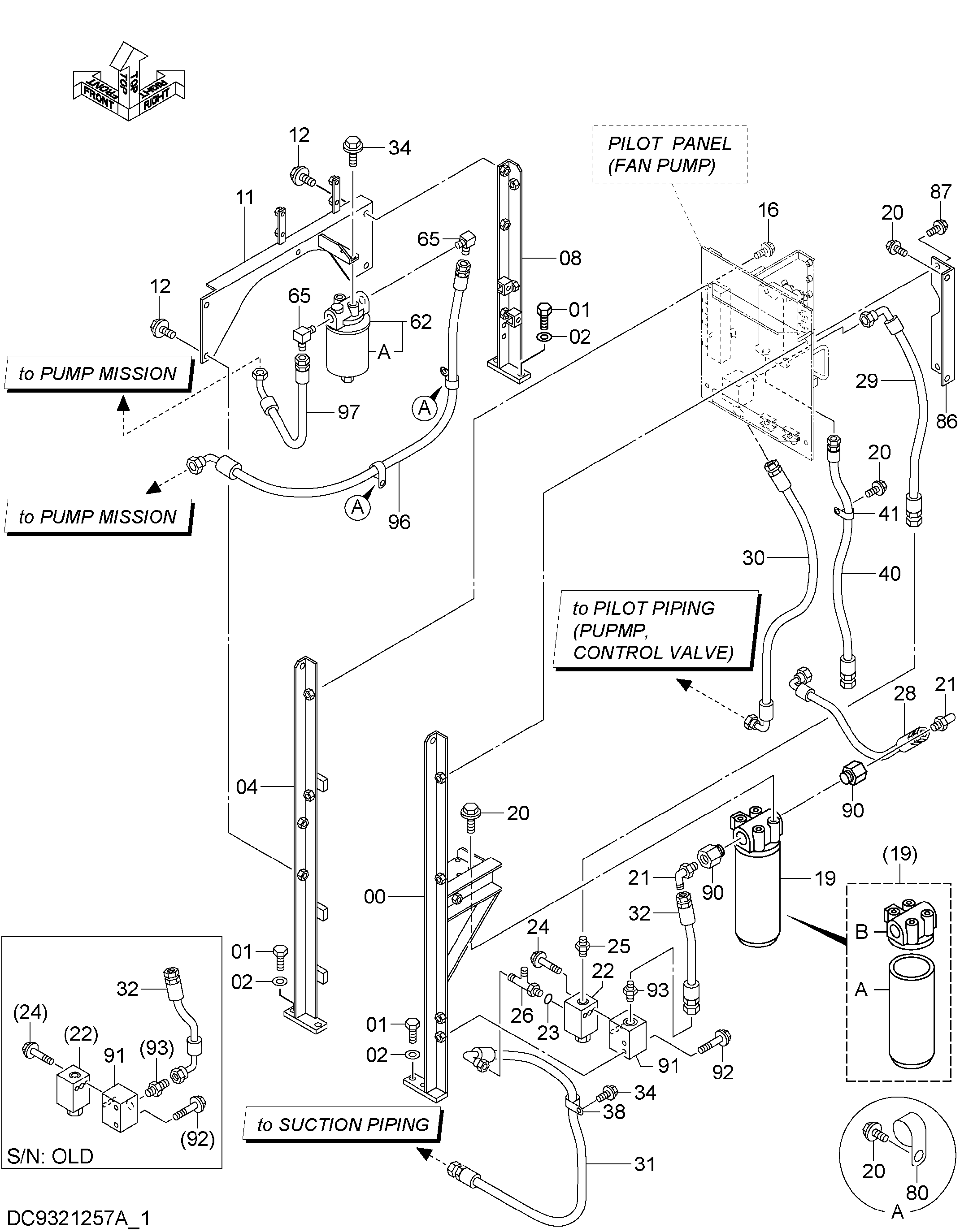Схема Пилотные гидролинии (1-1)(вентилятор насос) HITACHI EX2600-6BH
