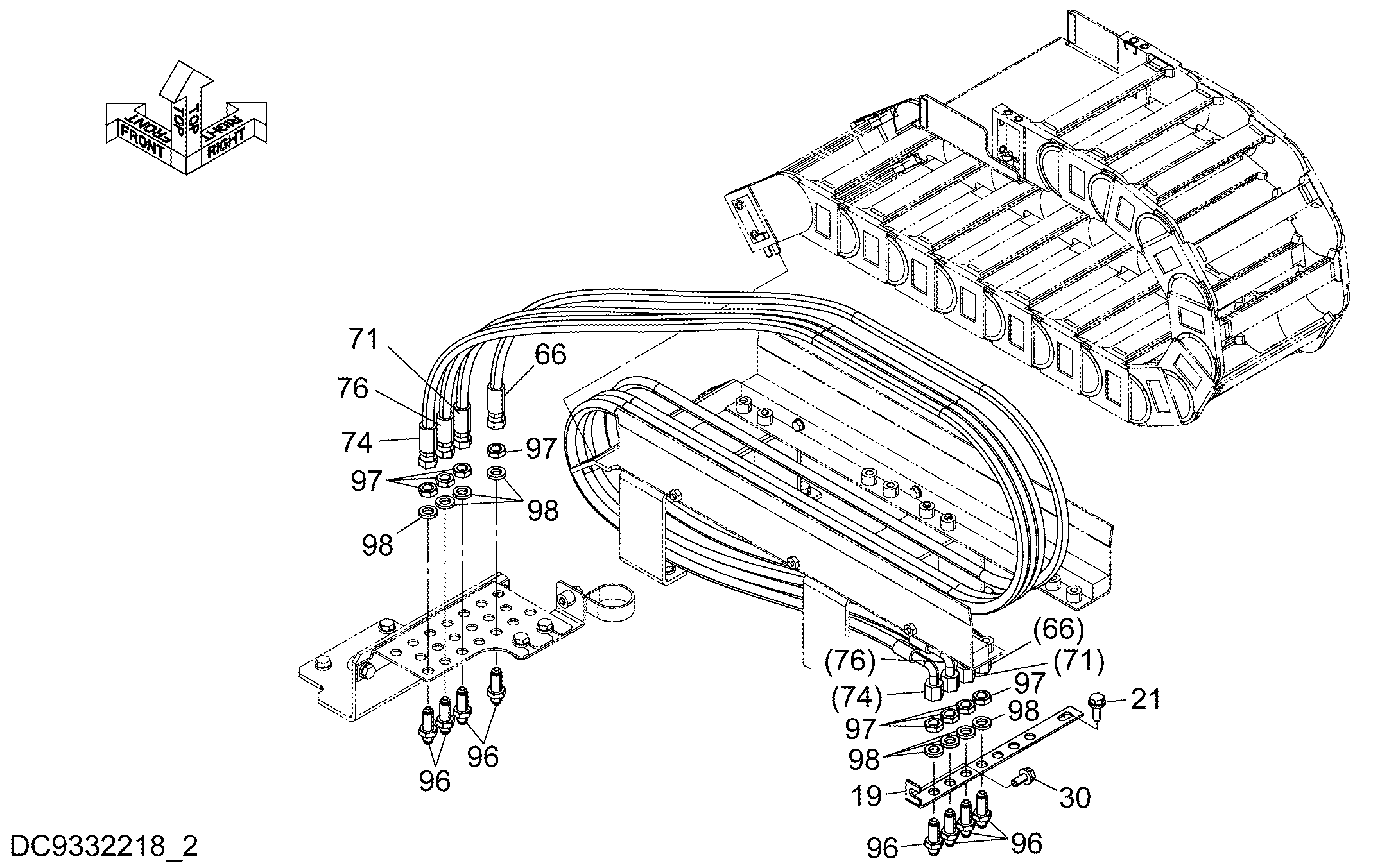 Схема Пилотные гидролинии (слидинг кабина)(2) HITACHI ZX225USR-3