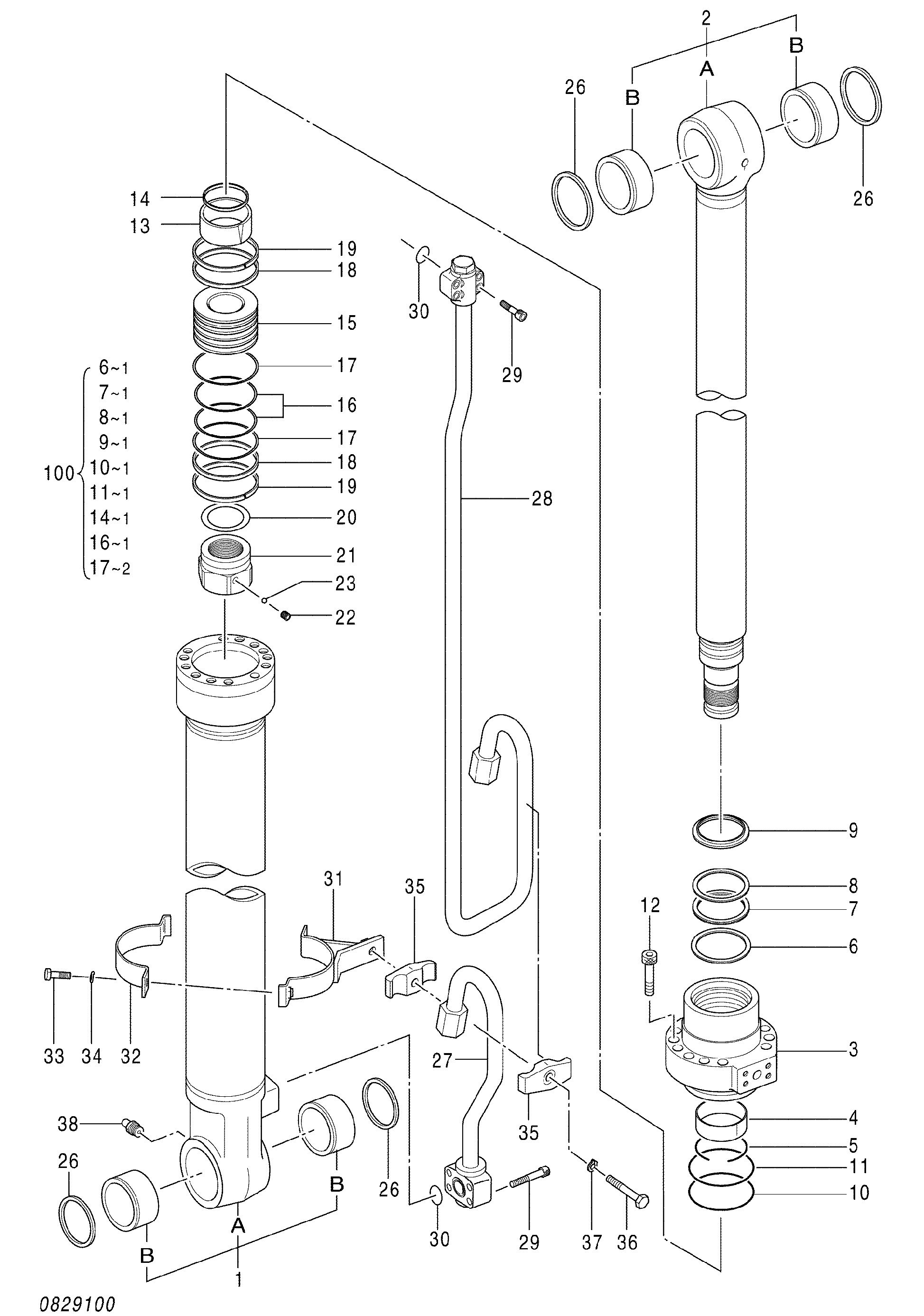 Схема Гидроцилиндр стрелы (левый) HITACHI ZX160