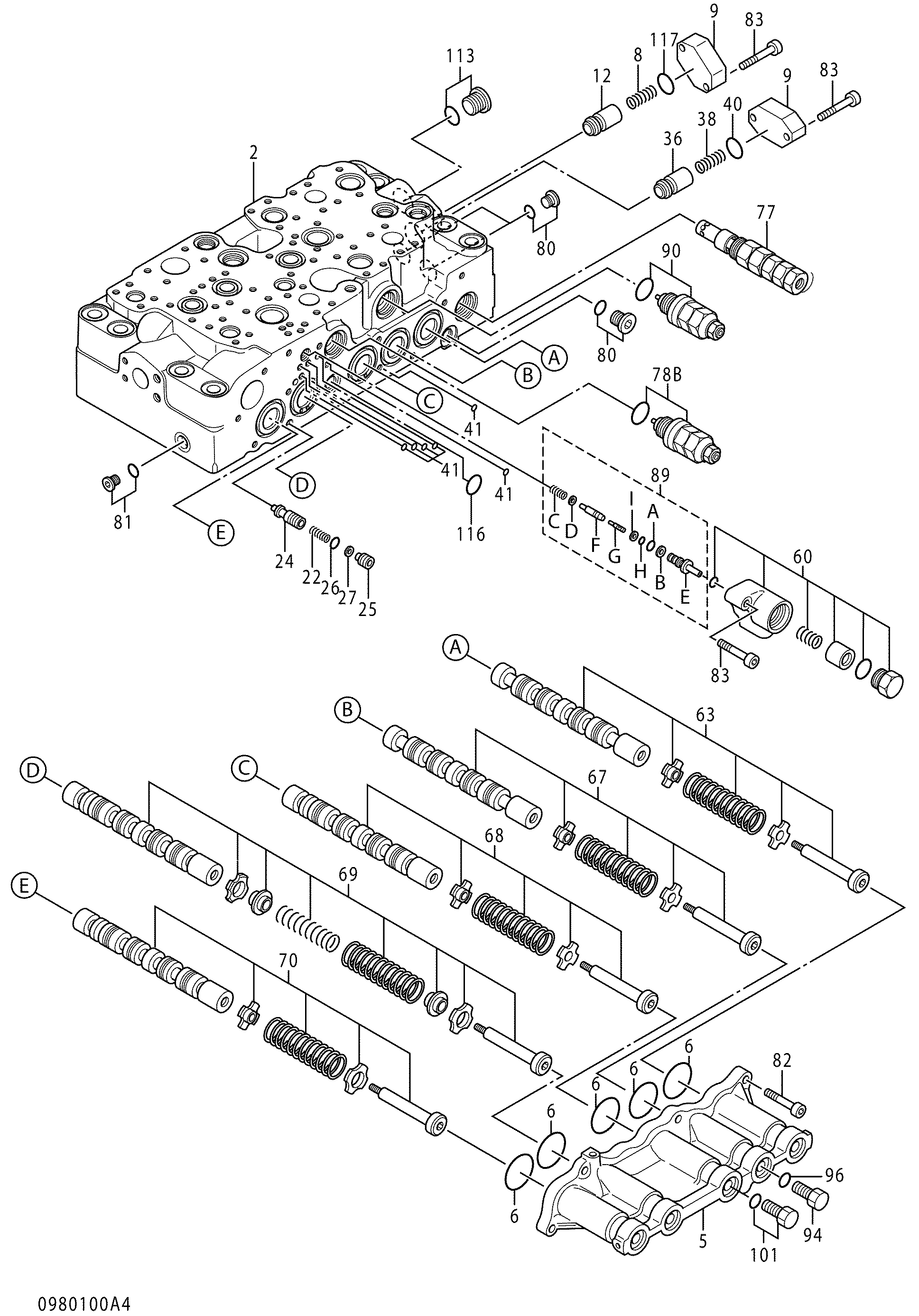 Схема Гидрораспределитель (4/5) HITACHI ZX400W-3