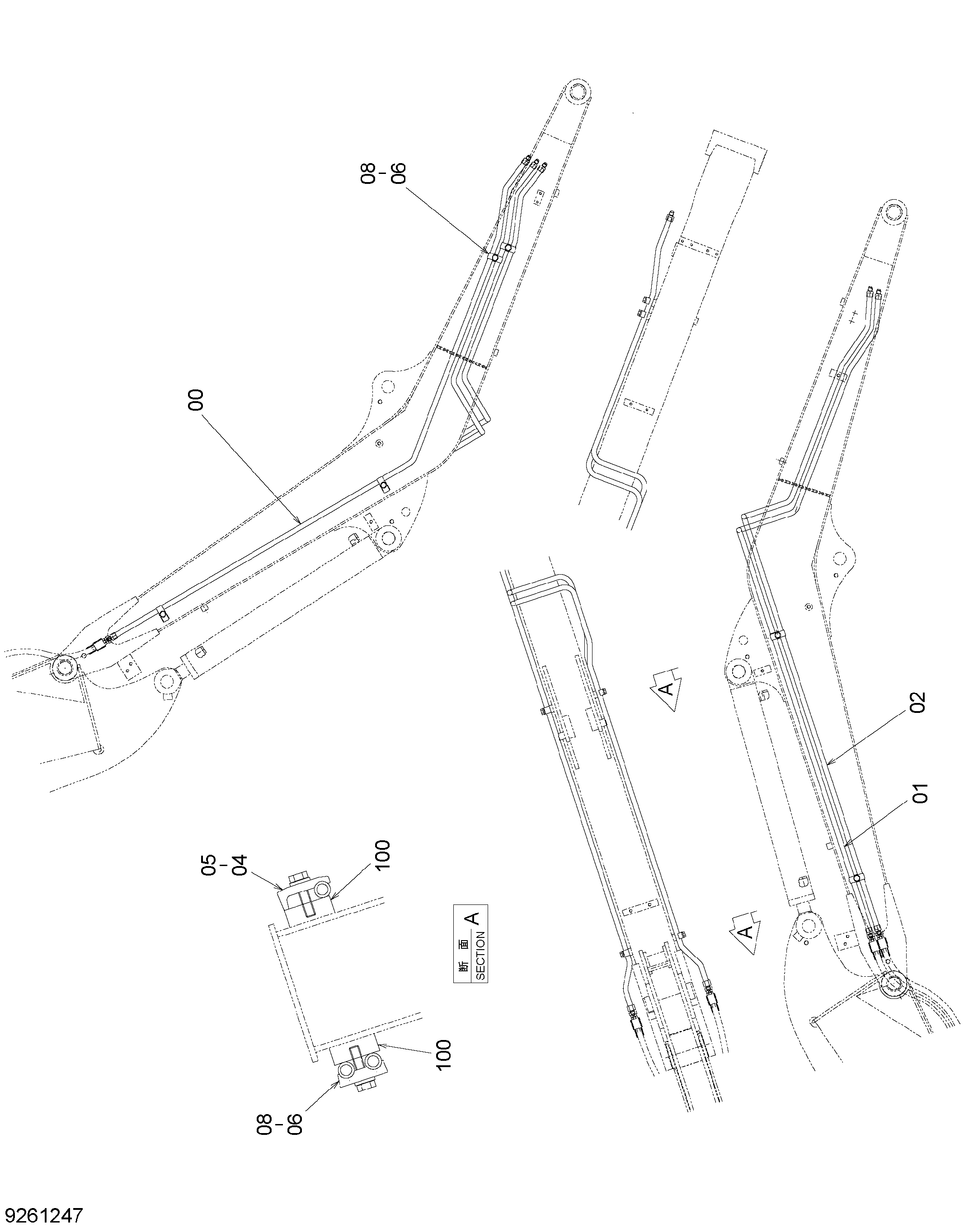 Схема Вспомогательный трубопроводы (стрела) HITACHI ZX35U-2