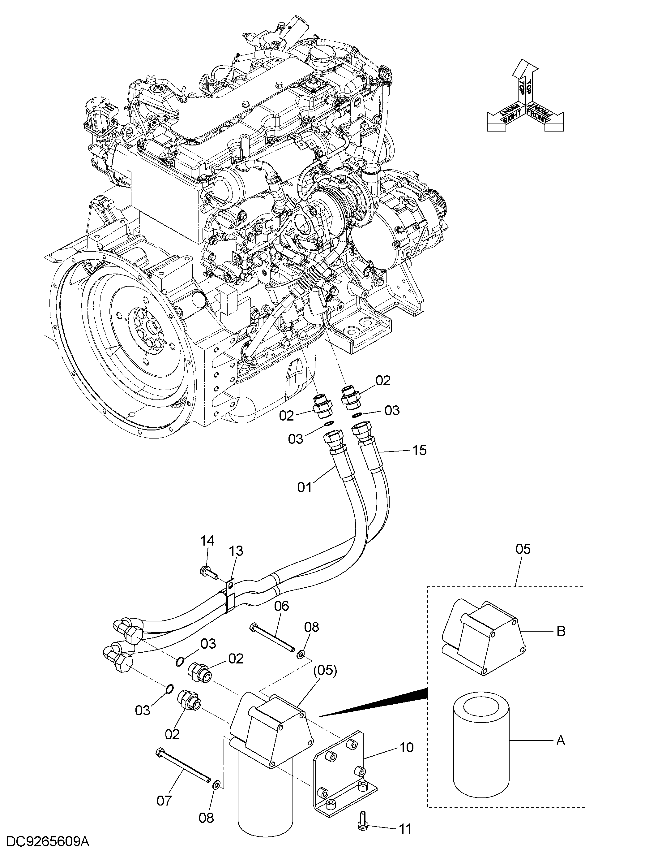 Схема Масляный фильтр трубопроводы HITACHI ZX145W-3