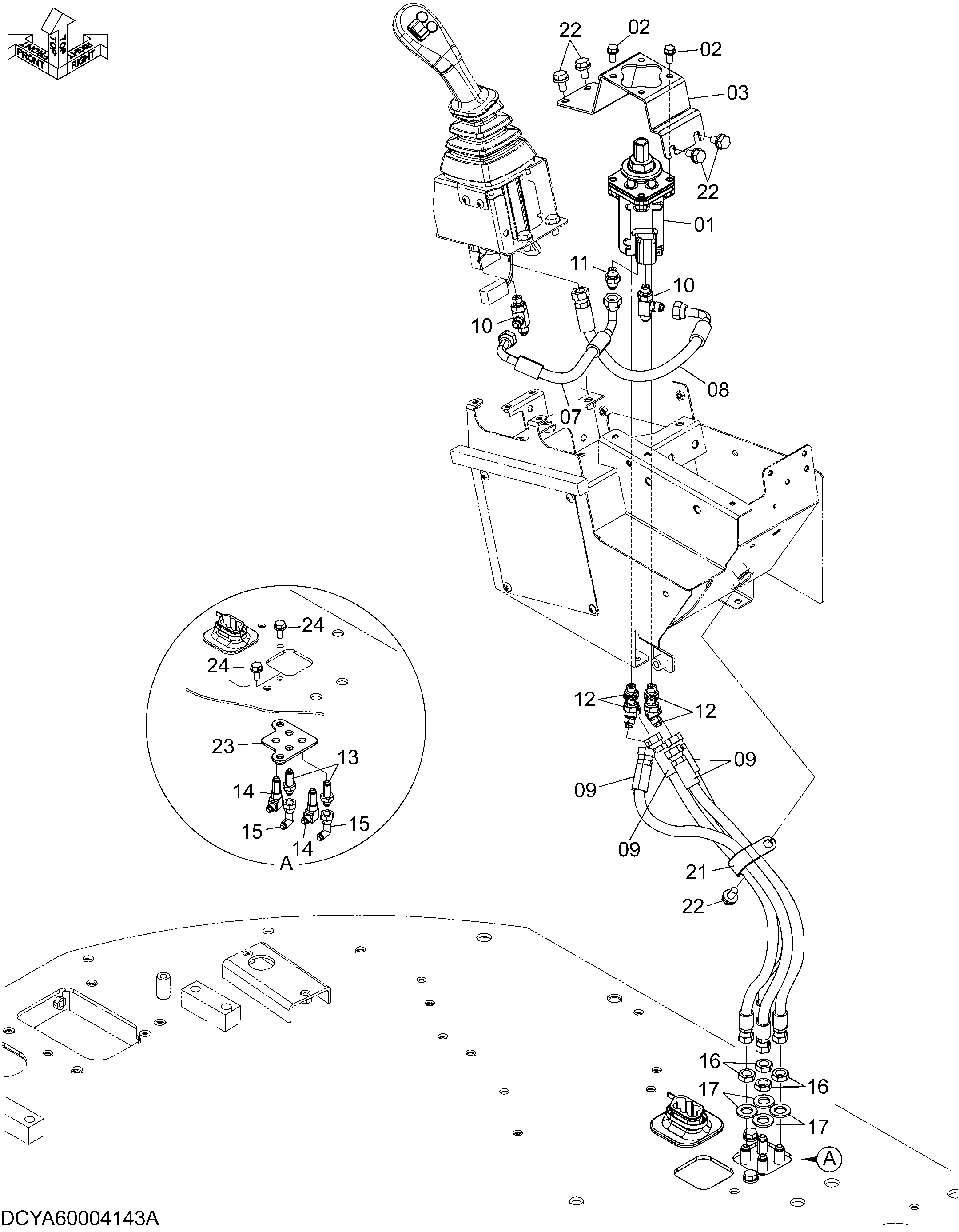 Схема Пилотные гидролинии (мулти-функтион рычаг)(4-золотник)(4PL1) HITACHI ZW250-5B