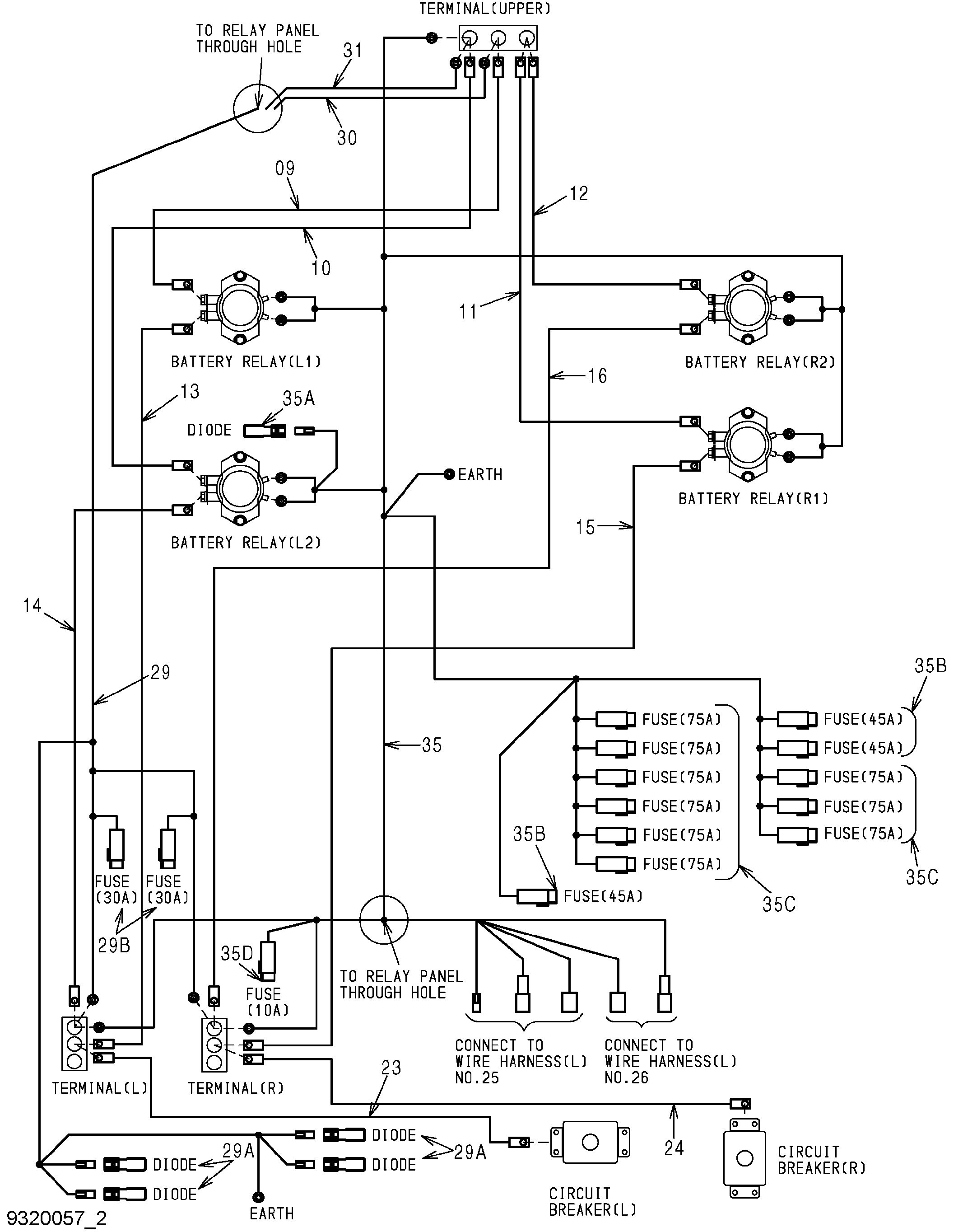 Схема Провод жгут проводов (левый)(2)(реле короб) HITACHI EX5600-6BH