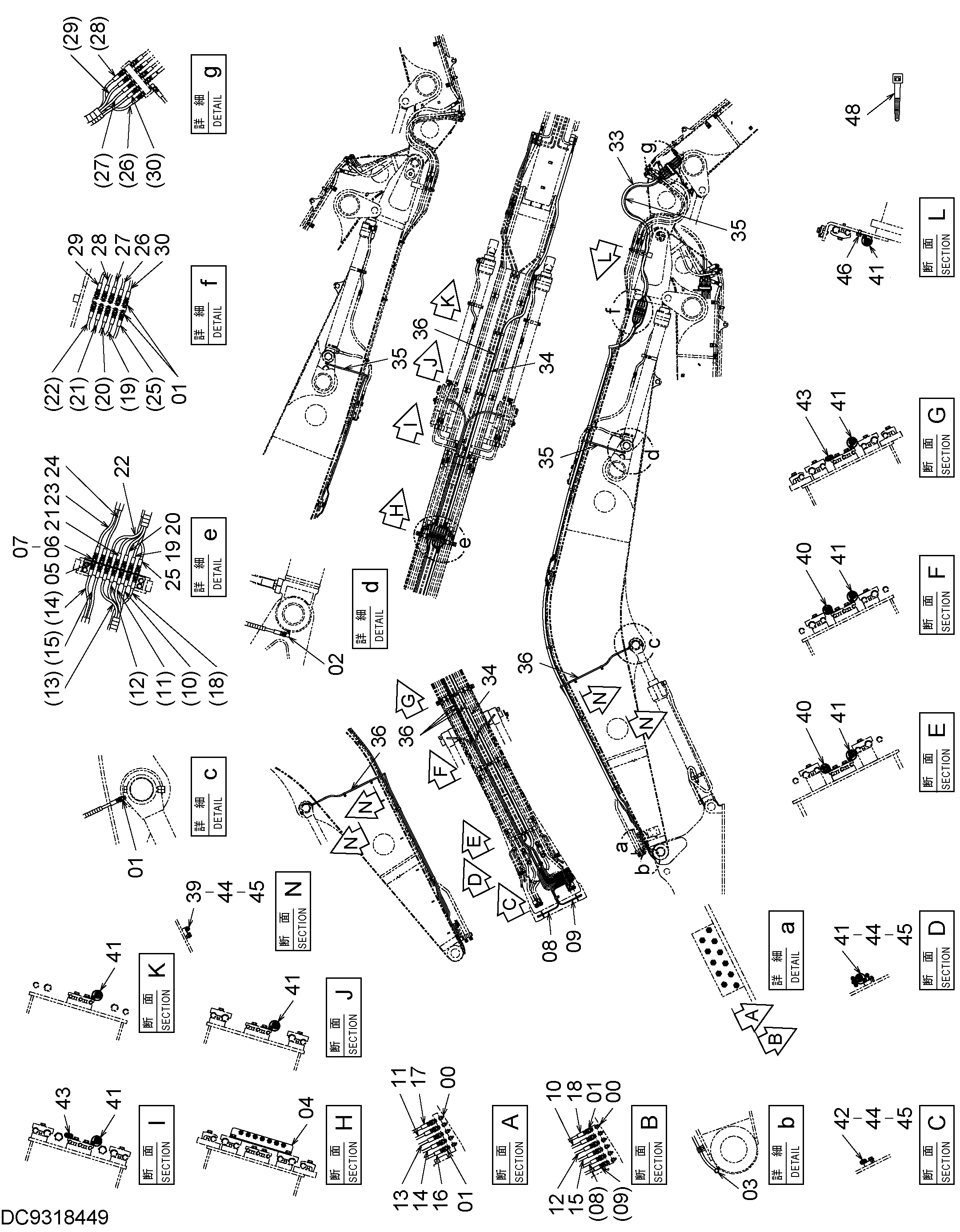 Схема Трубопроводы системы смазки (стрела) HITACHI ZX330-3