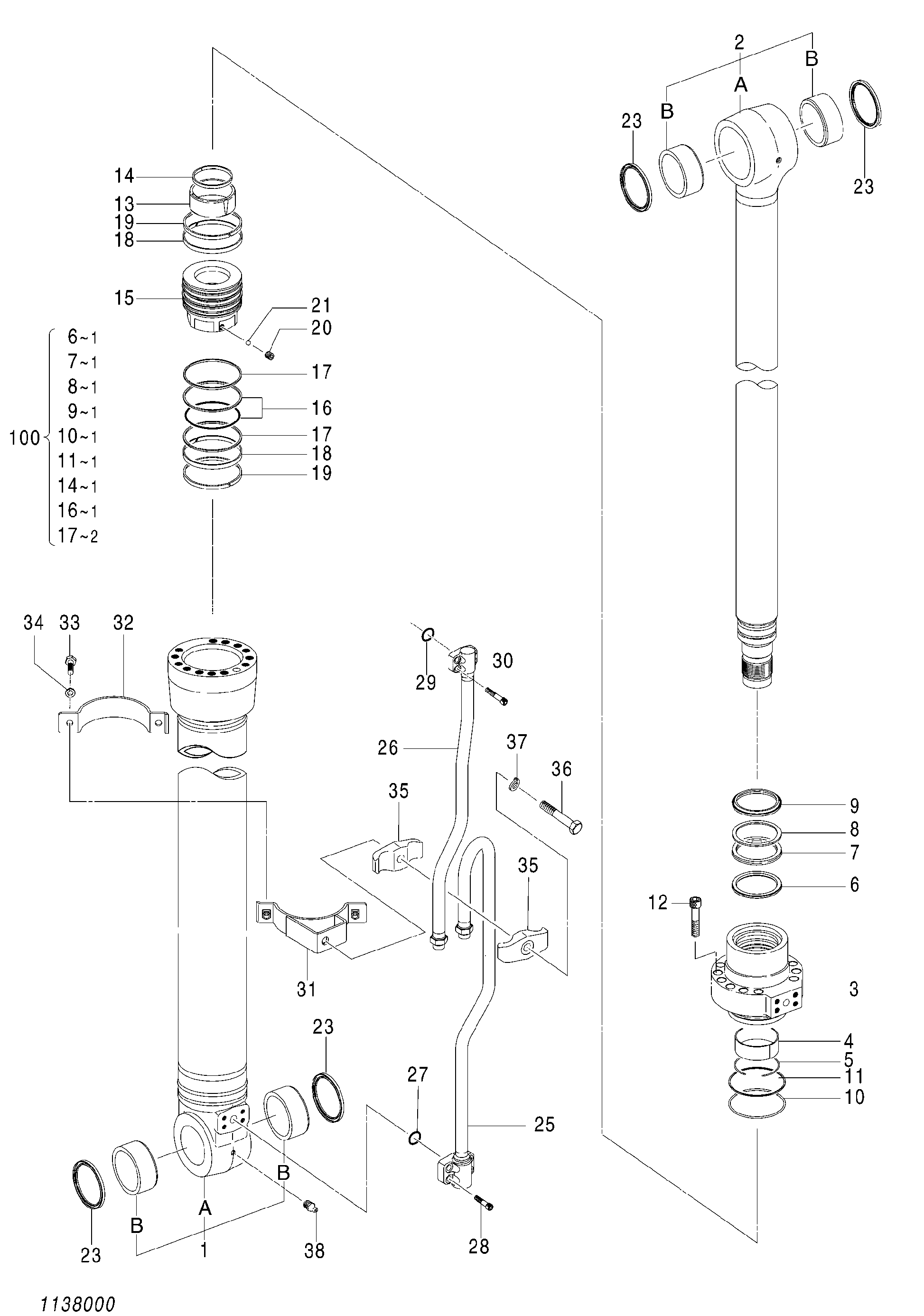 Схема Гидроцилиндр стрелы (левый)(2P-BOOM) HITACHI ZX145W-3