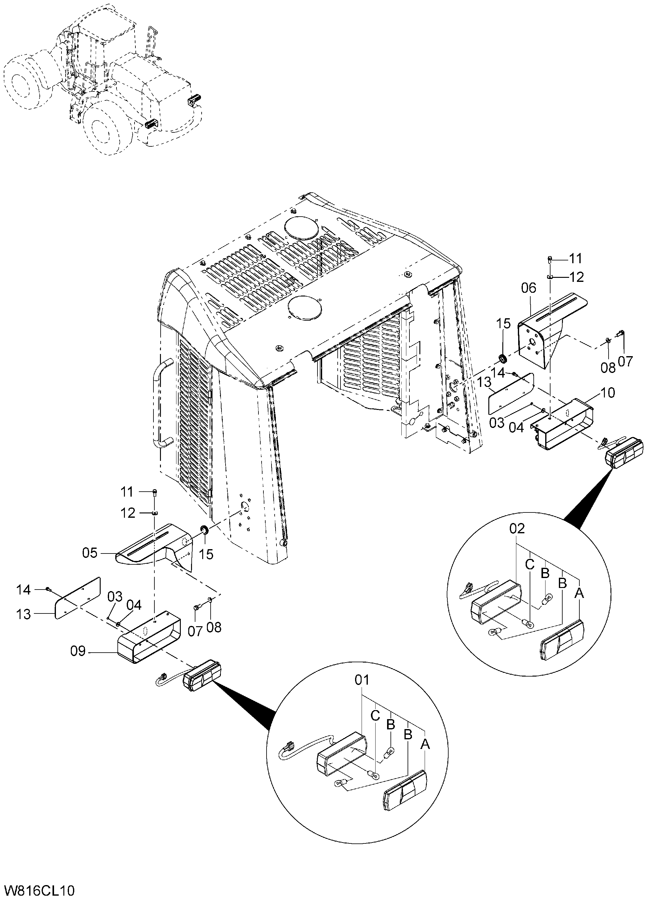 Схема Задний комбинированный фонарь[H3G, HEG, корпус, HXG](CLR003) HITACHI ZW220-HCMF