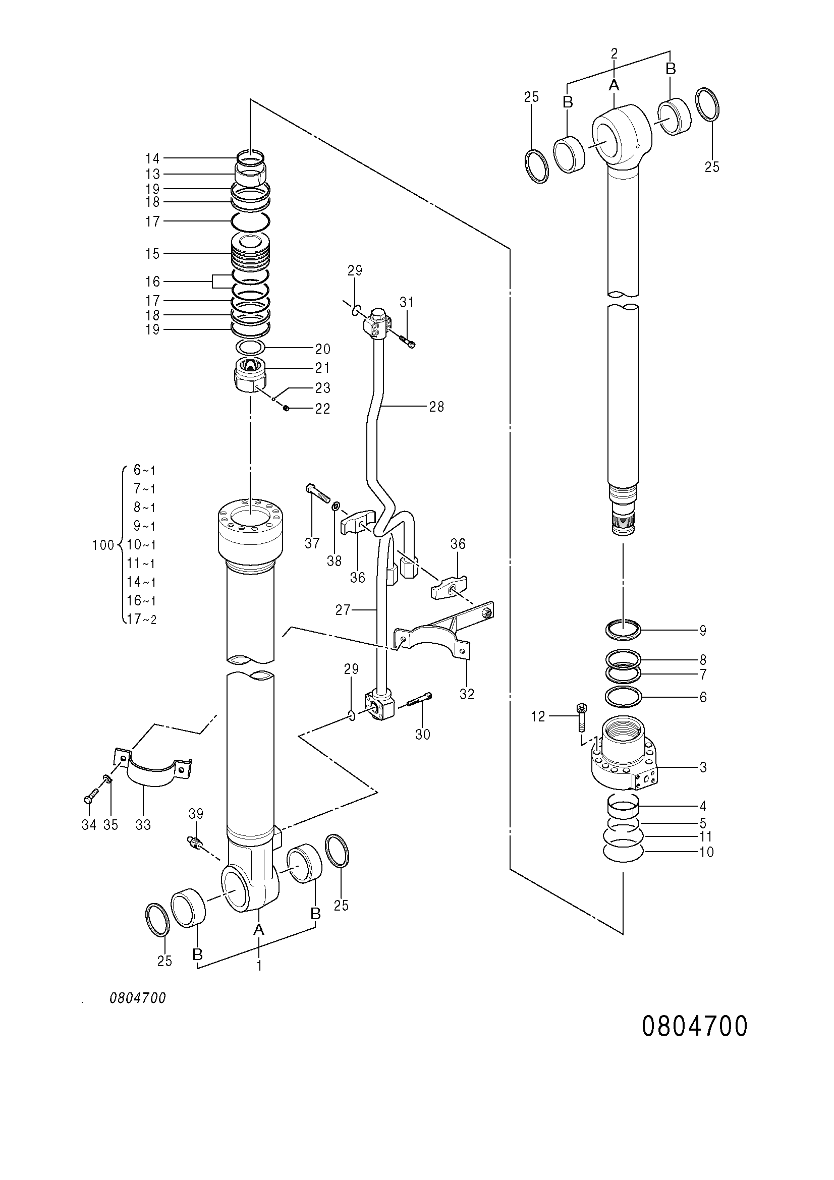 Схема Гидроцилиндр стрелы (левый) HITACHI ZX125US-E