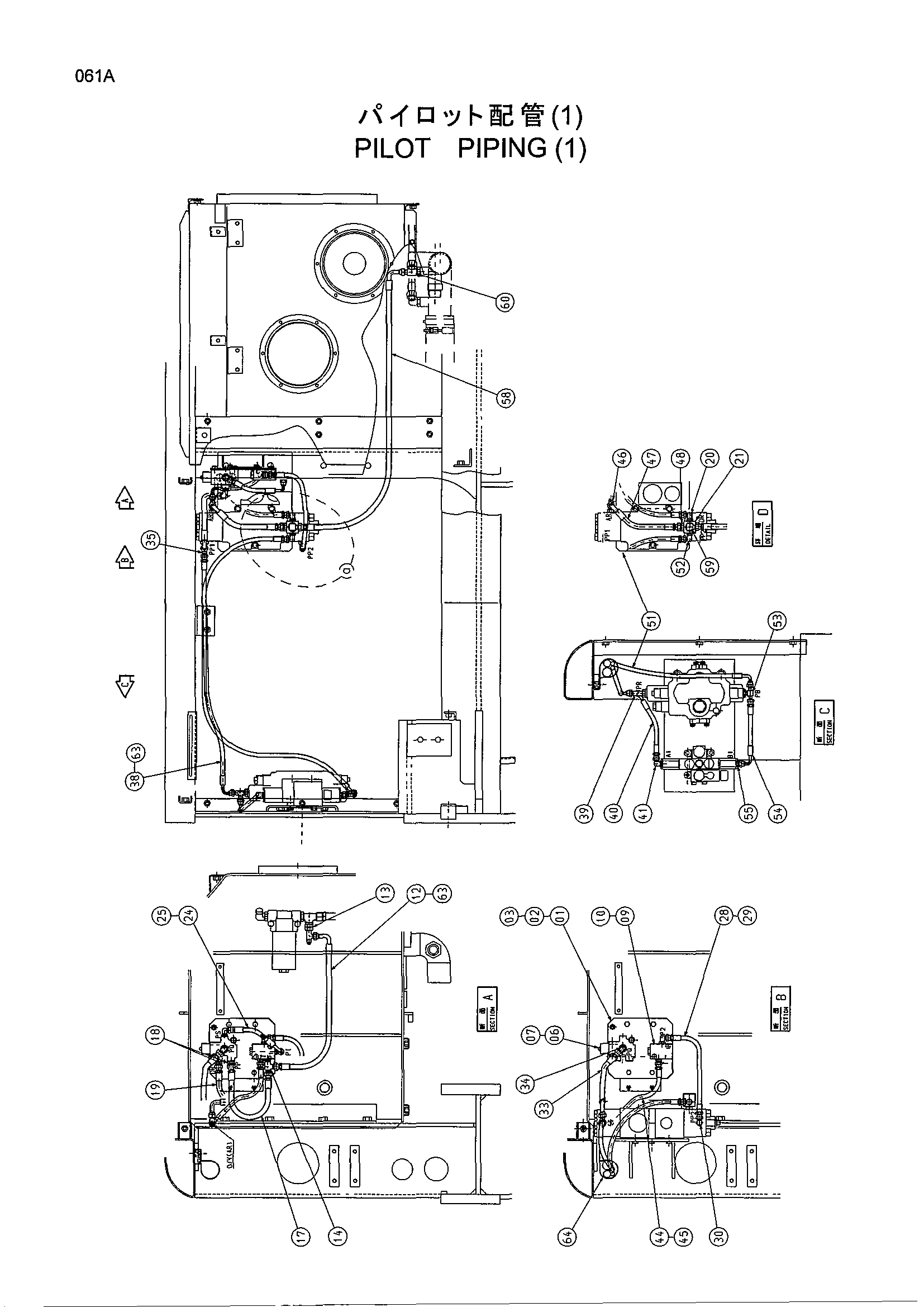 Схема Пилотные гидролинии (1) HITACHI EX300-5