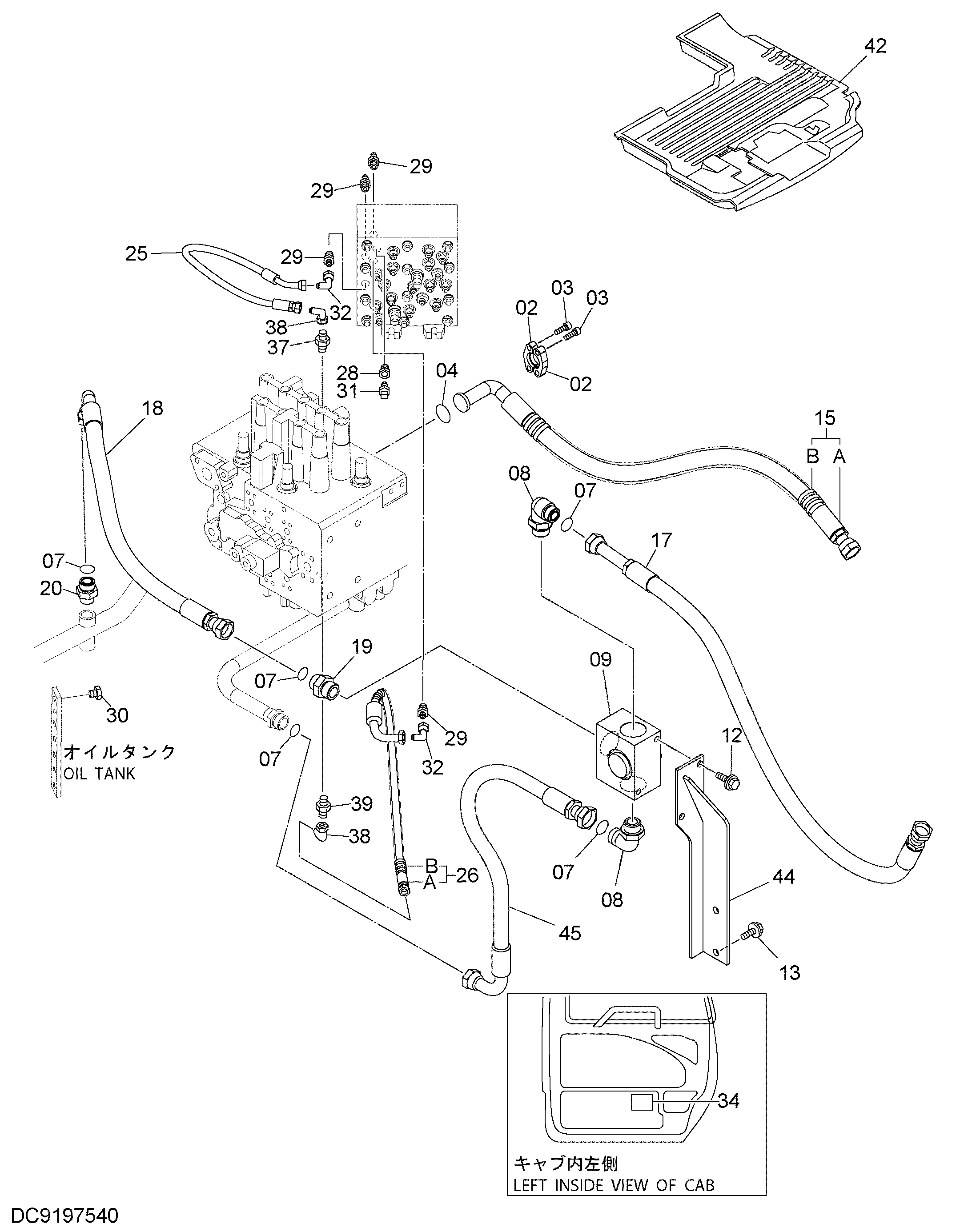 Схема Основные гидролинии (гидромолот, гидроножницы)<120, E, H, K>[STD, NA] HITACHI ZX120-E