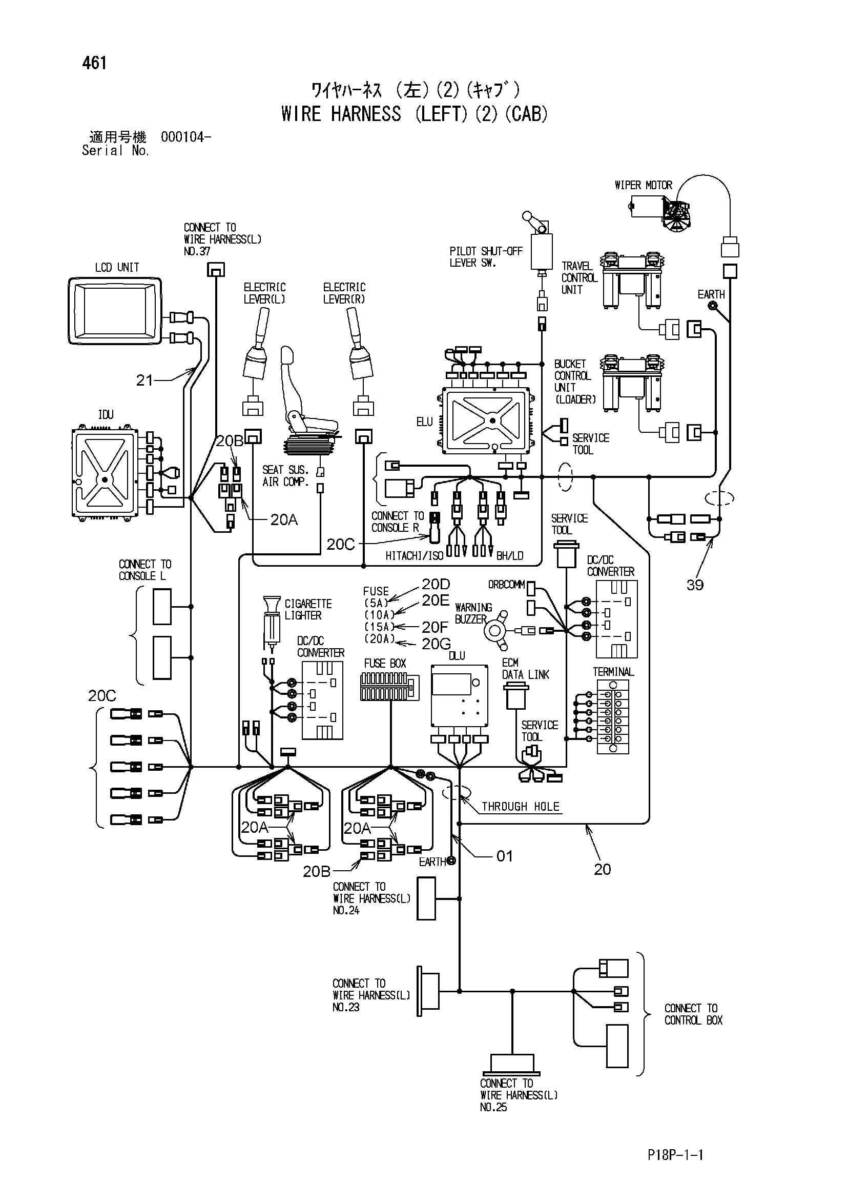 Схема Провод жгут проводов (левый)(2)(кабина) HITACHI EX8000-6