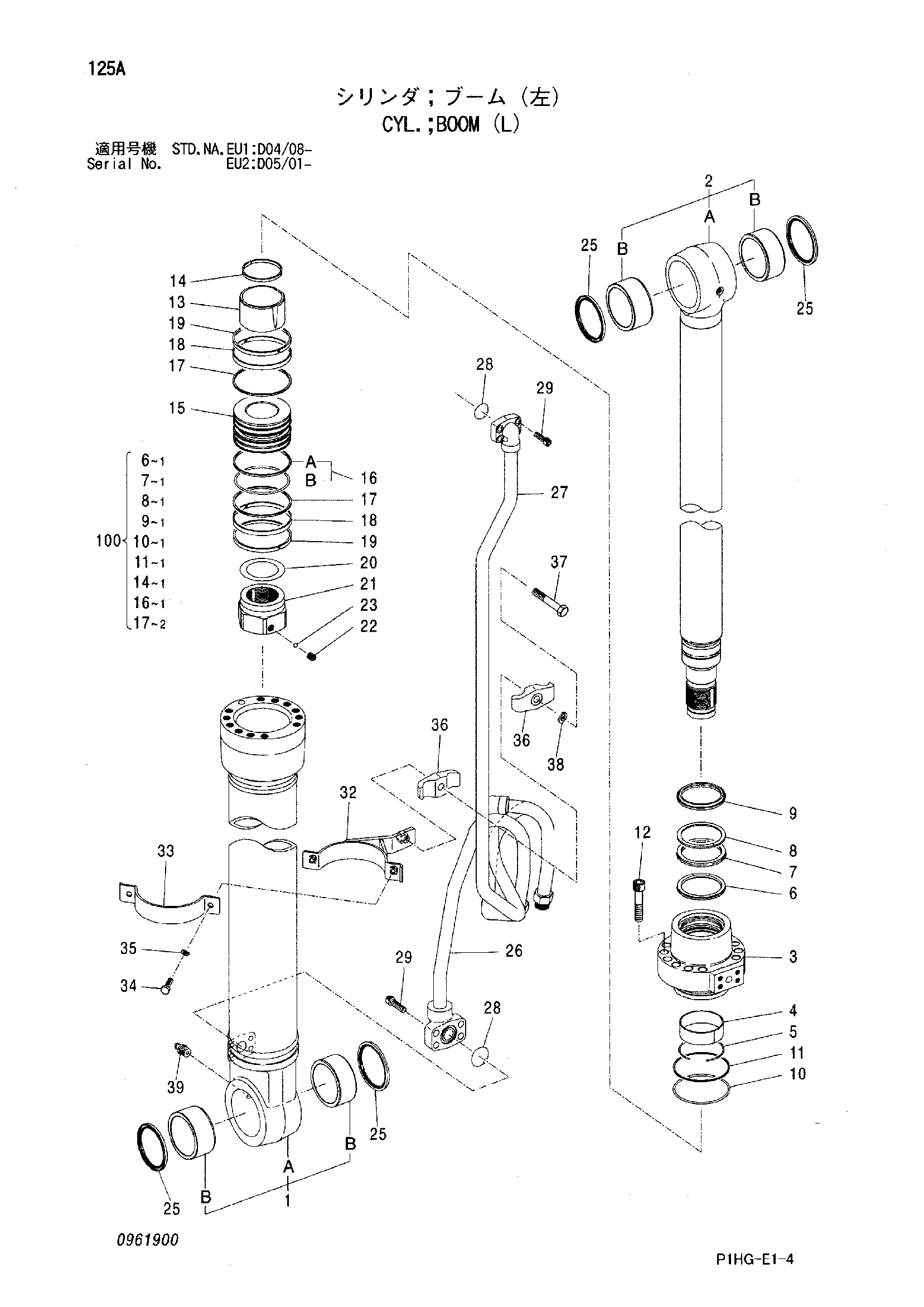 Схема Гидроцилиндр стрелы (левый) HITACHI ZX280LC-AMS