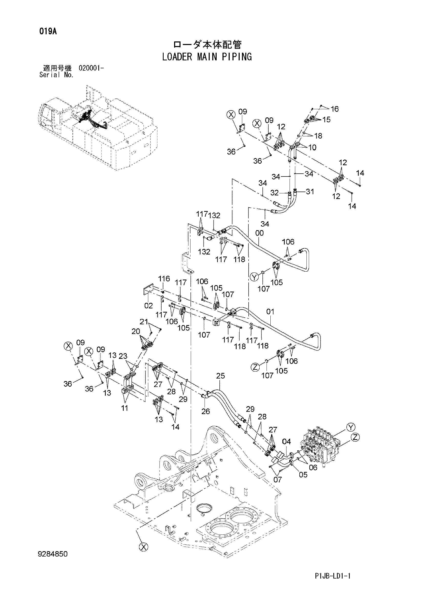 Схема Погрузчик основные гидролинии HITACHI ZX870H-3
