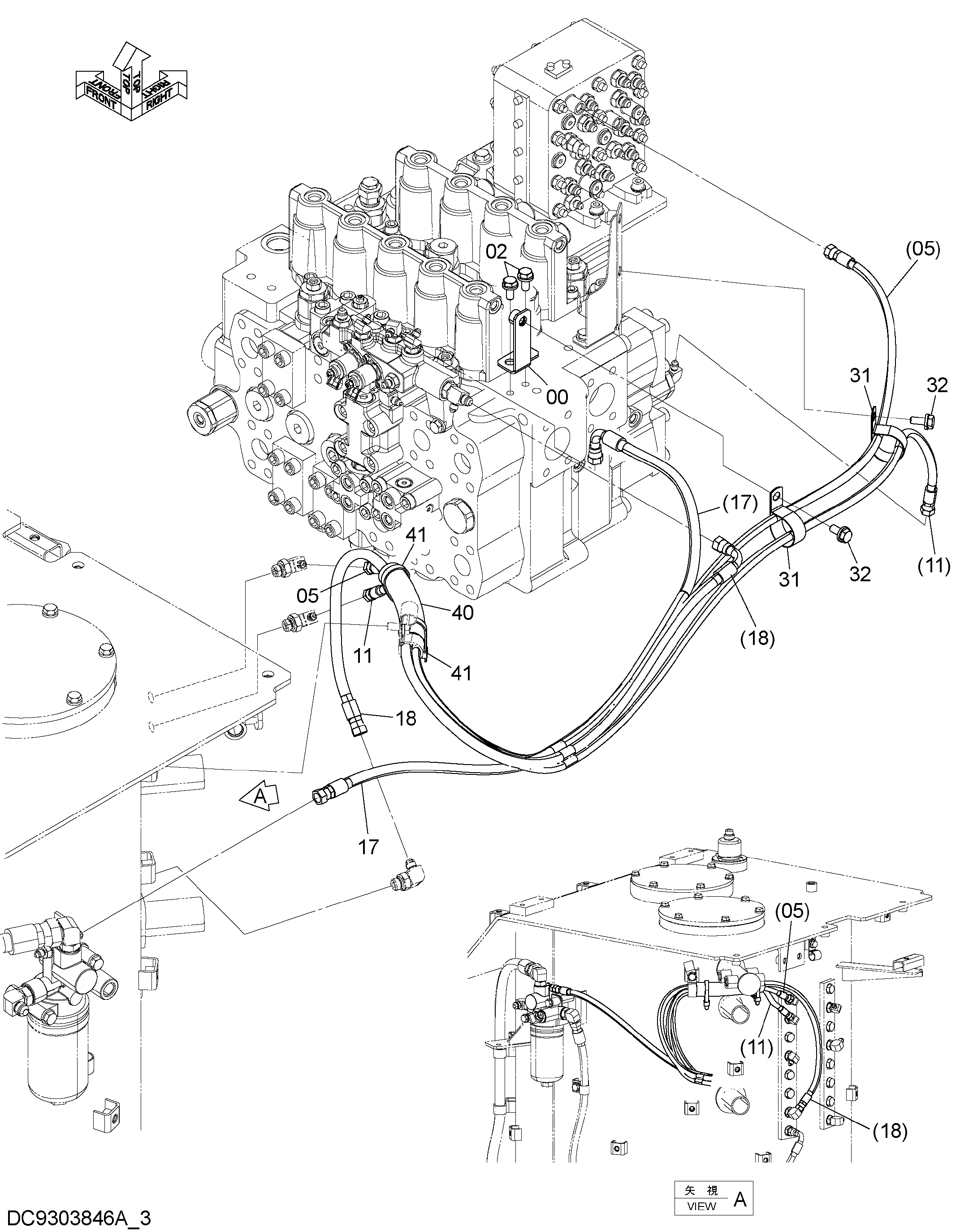 Схема Пилотные гидролинии (3-3) HITACHI ZX470LC-5B