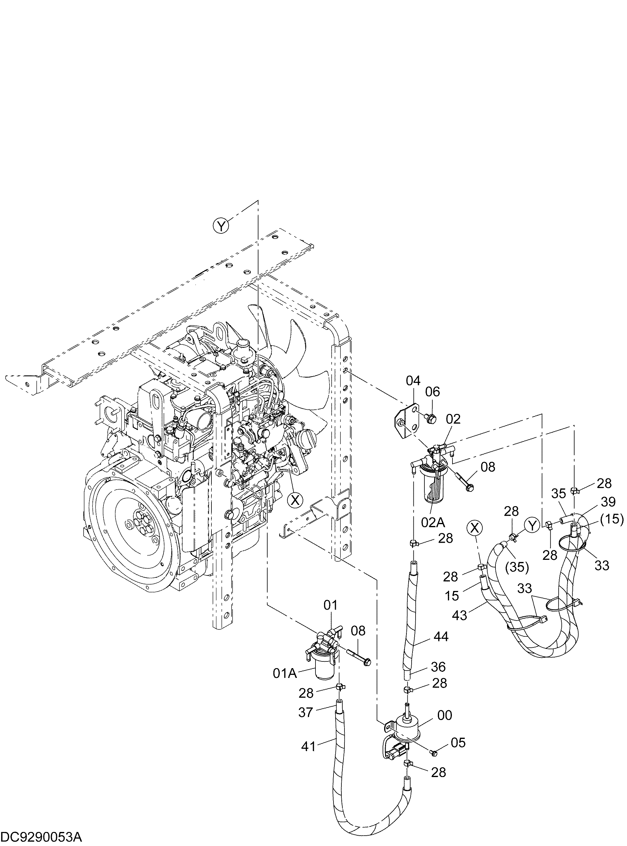 Схема Топливные трубопроводы HITACHI ZX14-3