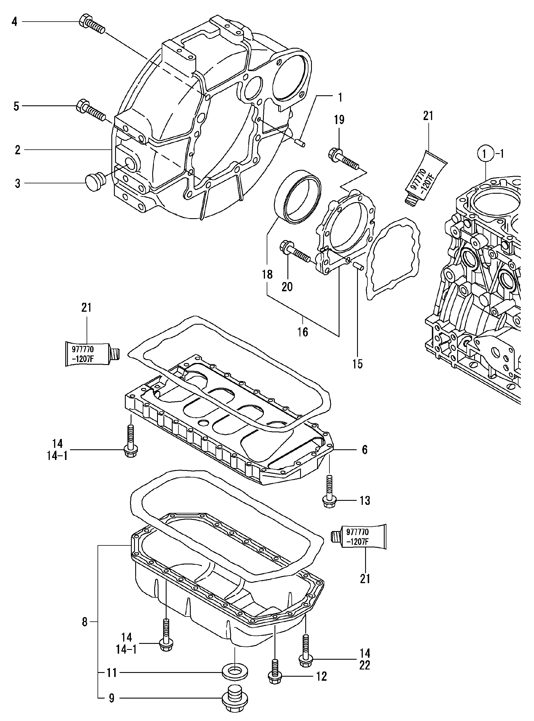 Схема Кожух маховика, масляный сумп HITACHI ZX40U-2U