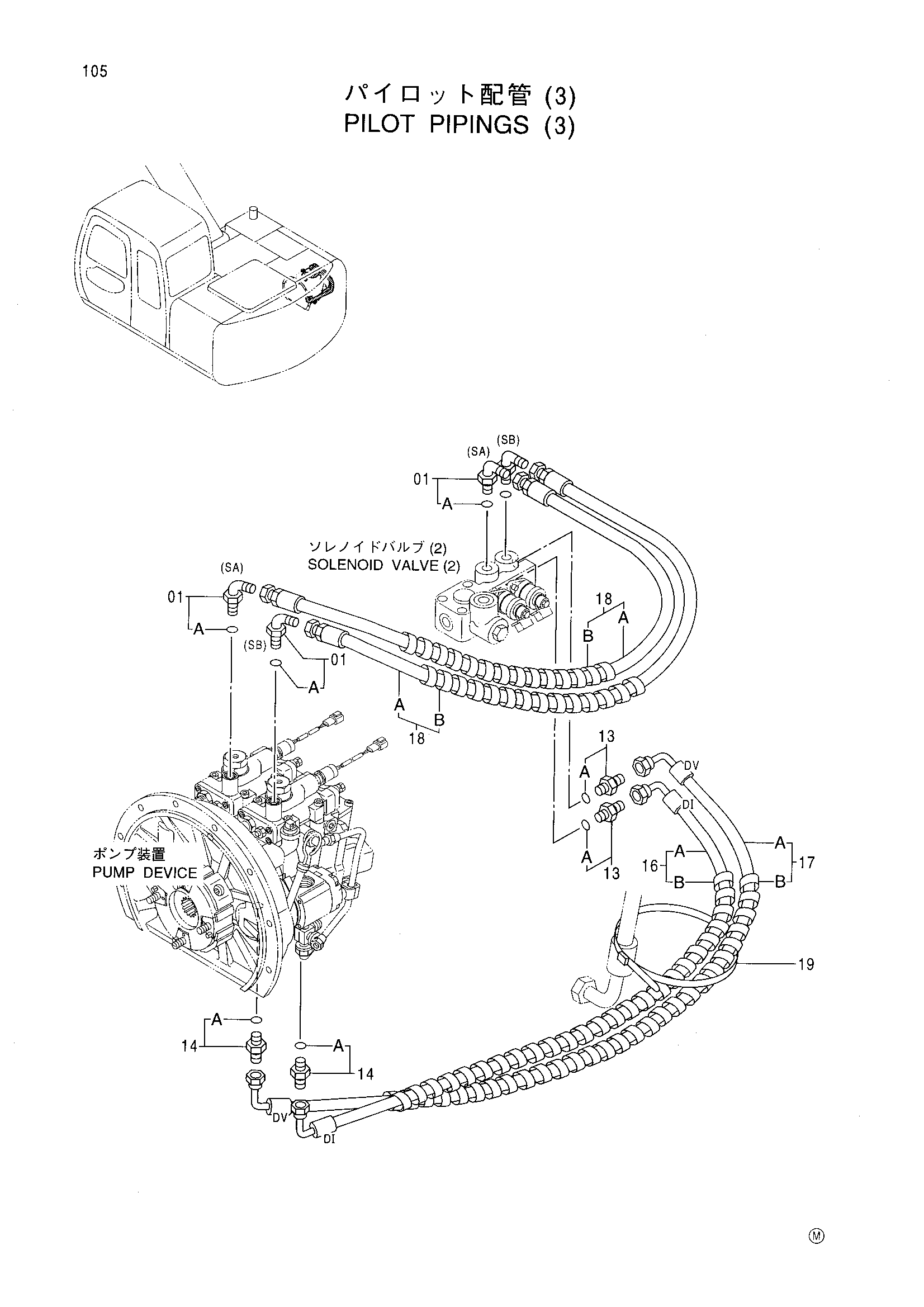 Схема Пилотный трубопроводы (3) HITACHI EX120-5X