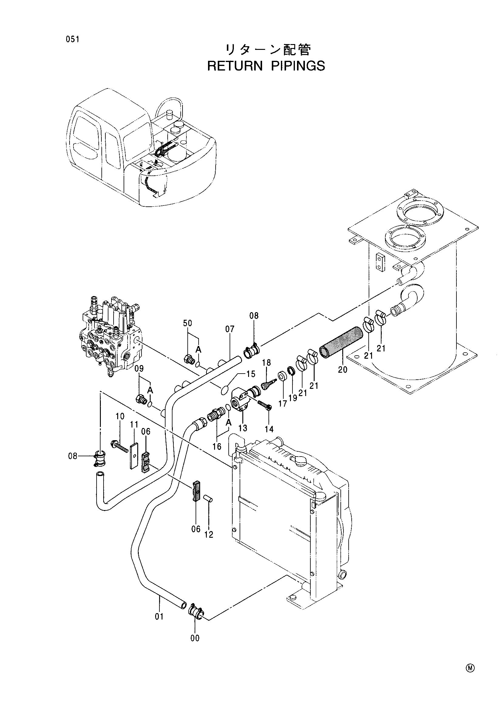 Схема Обратный трубопроводы HITACHI EX70LCK-5