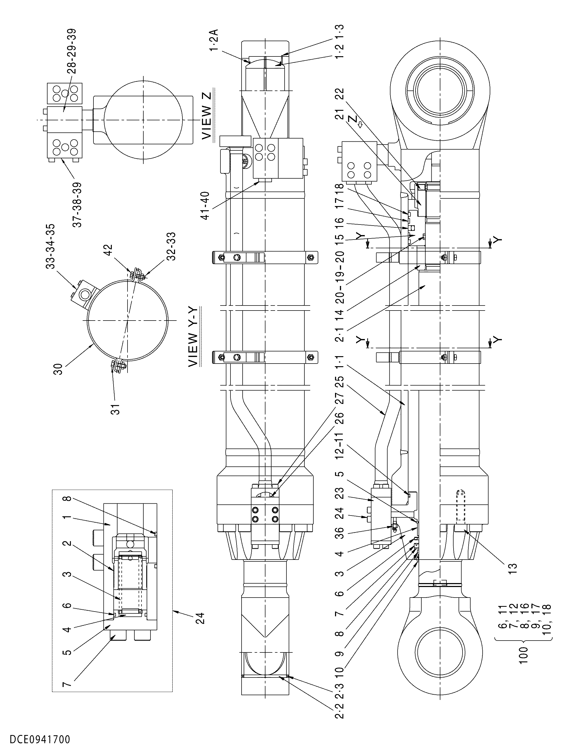 Схема Гидроцилиндр рукояти HITACHI EX1900-6