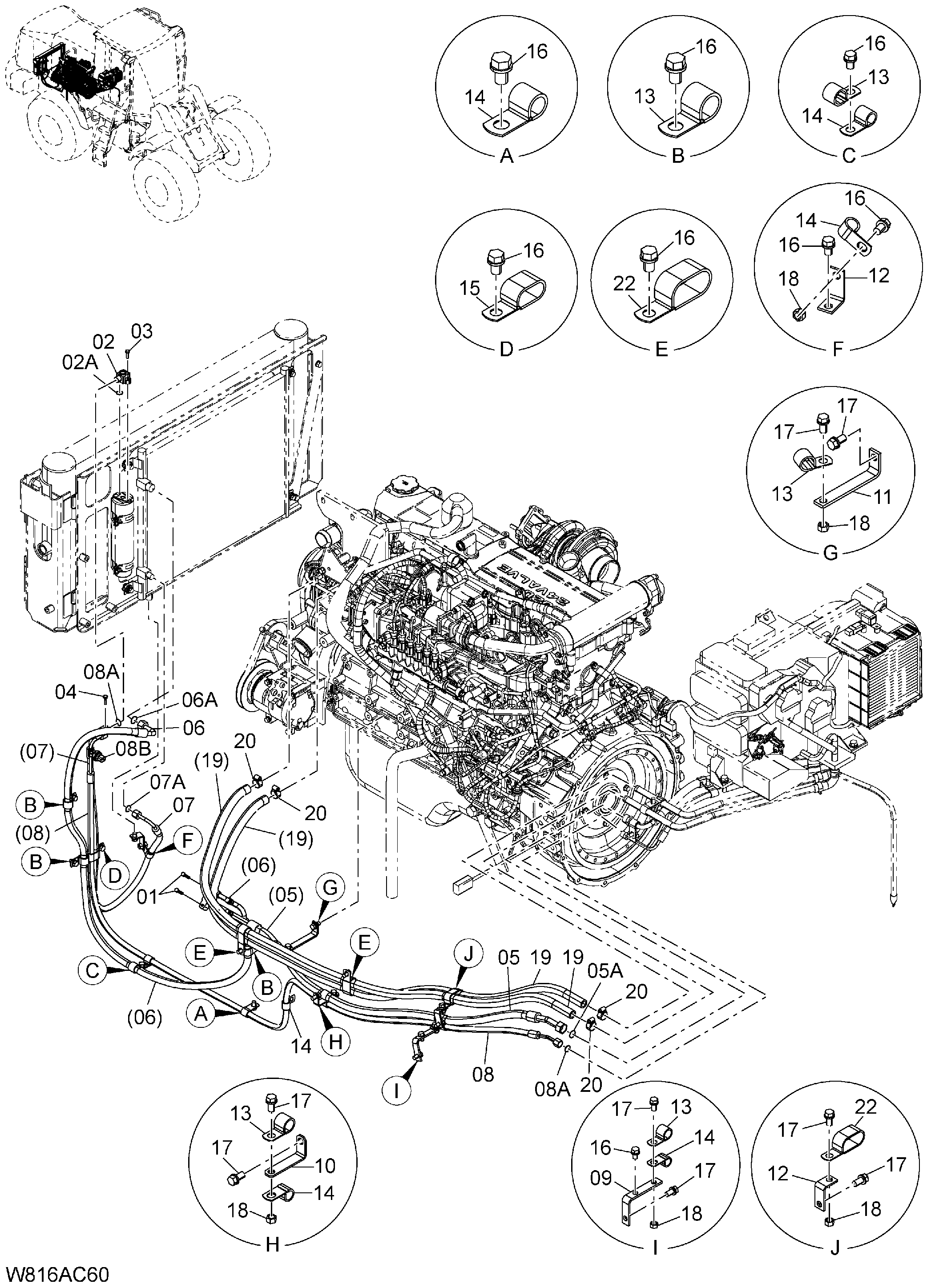 Схема Кондиционер трубопроводы(AC400) HITACHI ZW220