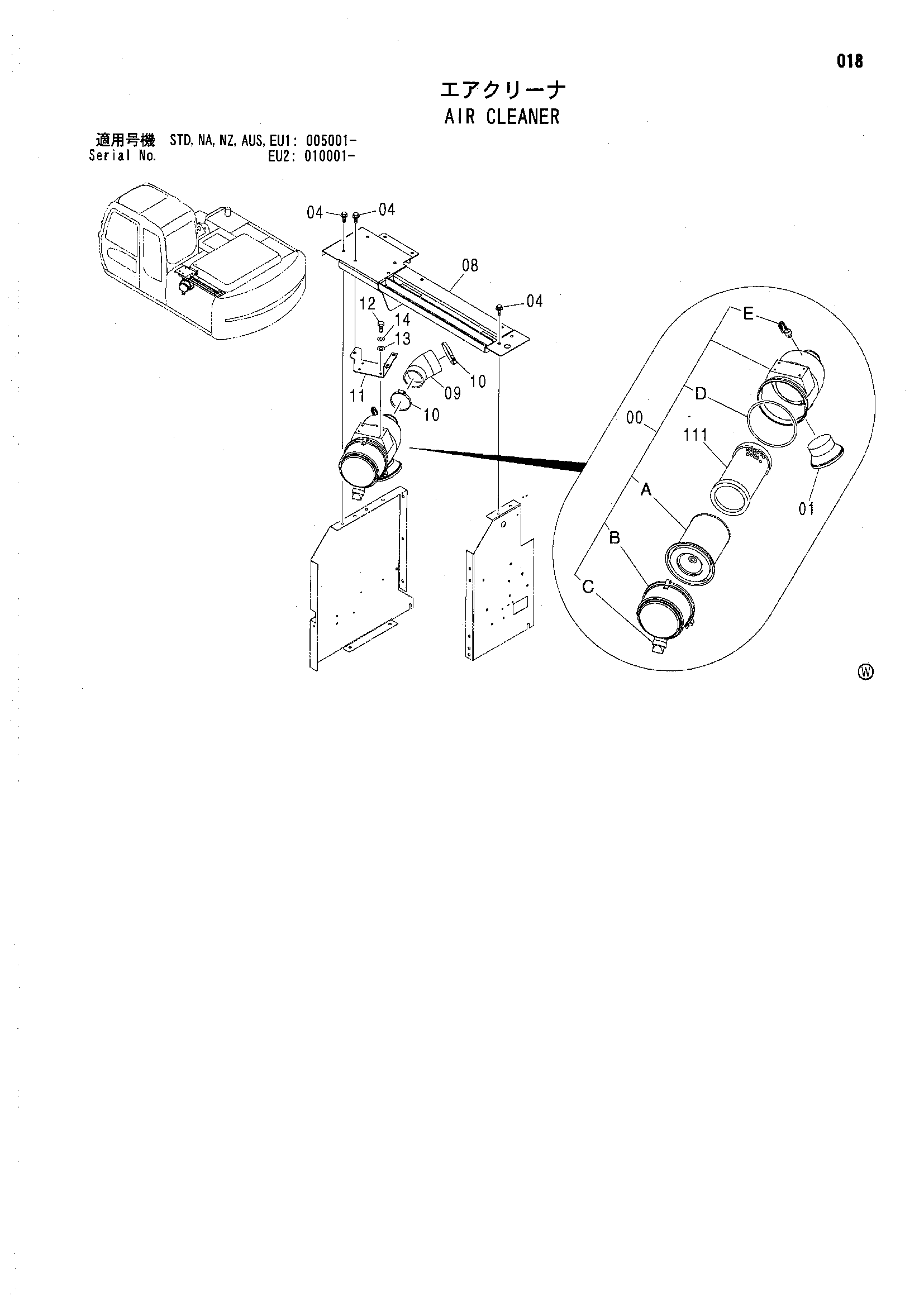Схема Воздушный фильтр HITACHI ZX180LC