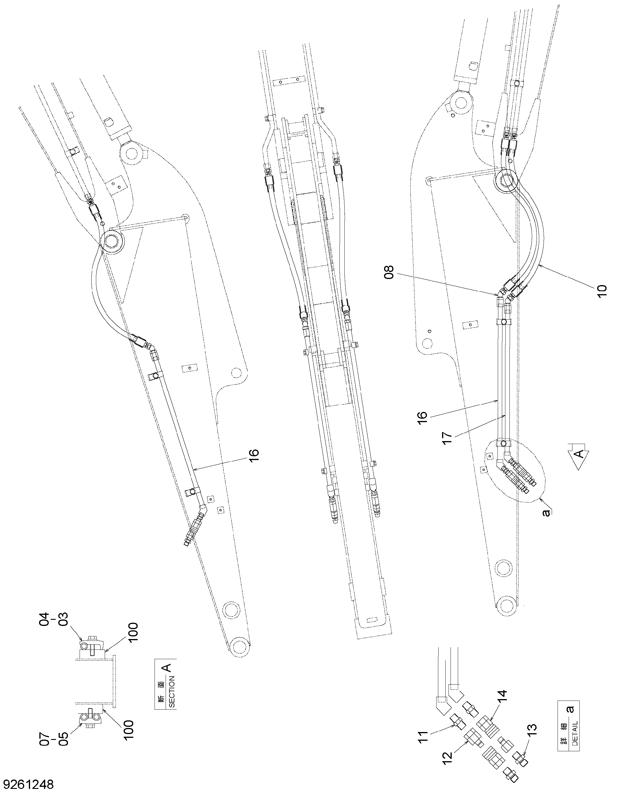 Схема Вспомогательный трубопроводы (рукоять) HITACHI ZX35U-2