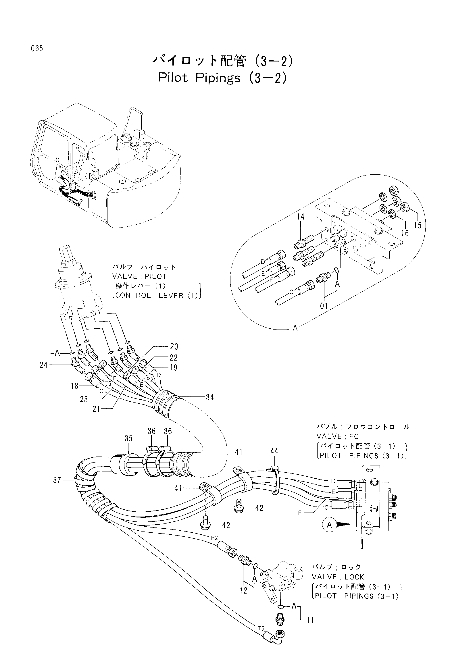 Схема Пилотный трубопроводы (3-2) HITACHI EX60LCK-3