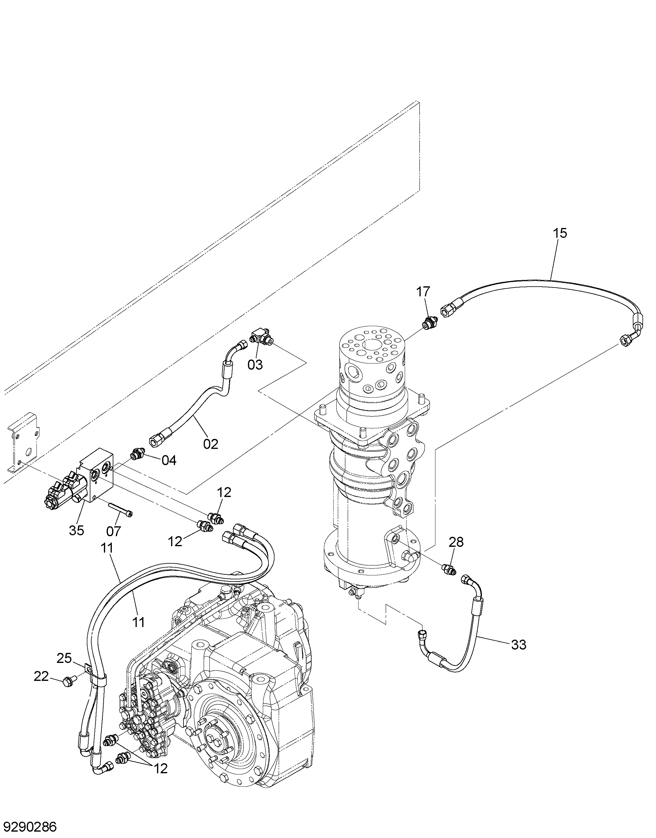 Схема Трансмиссон трубопроводы (водило)(подвеска специальное исполнение) HITACHI ZX145W-3-AMS