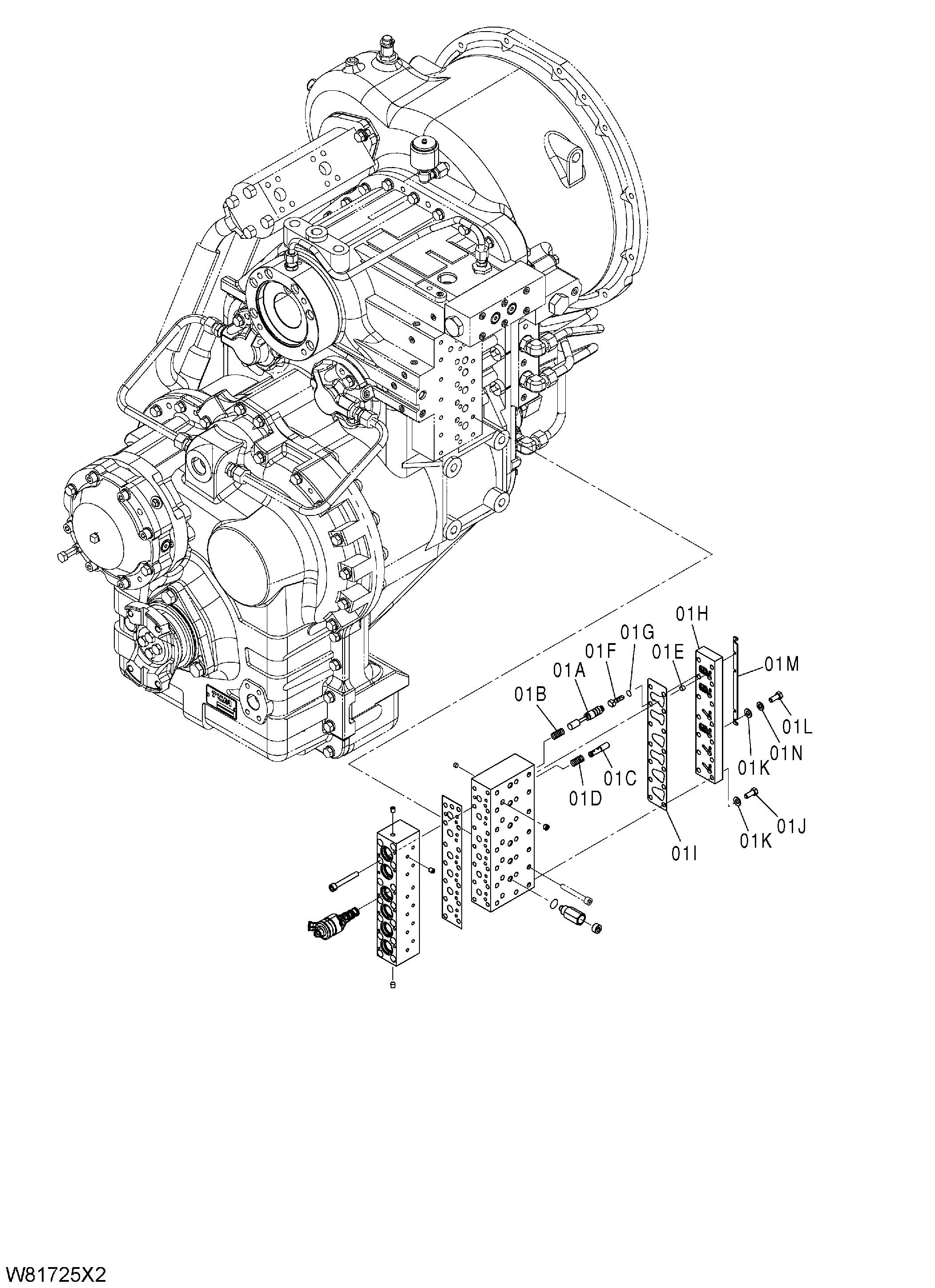 Схема Клапан в сборе(2)(1-2) HITACHI ZW310-A