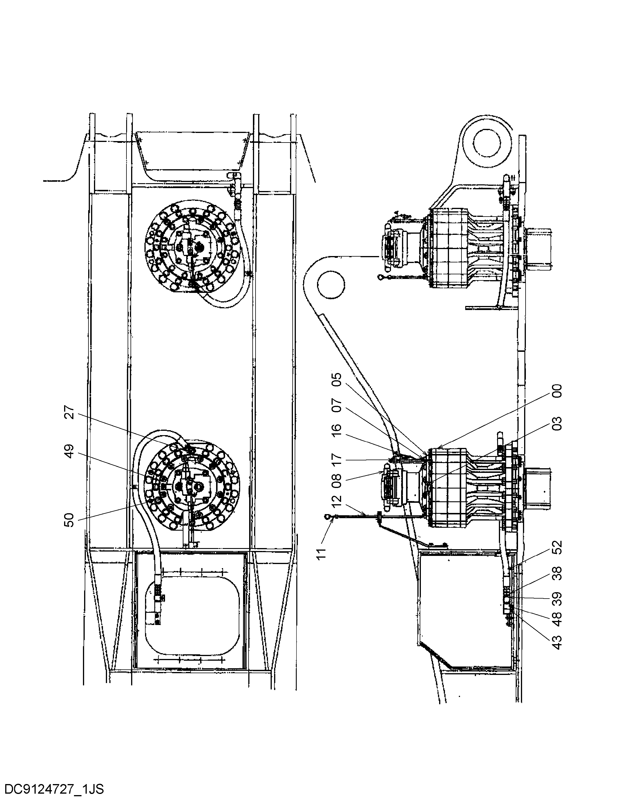 Схема Механизм поворота (задний) HITACHI ZX1800K-3