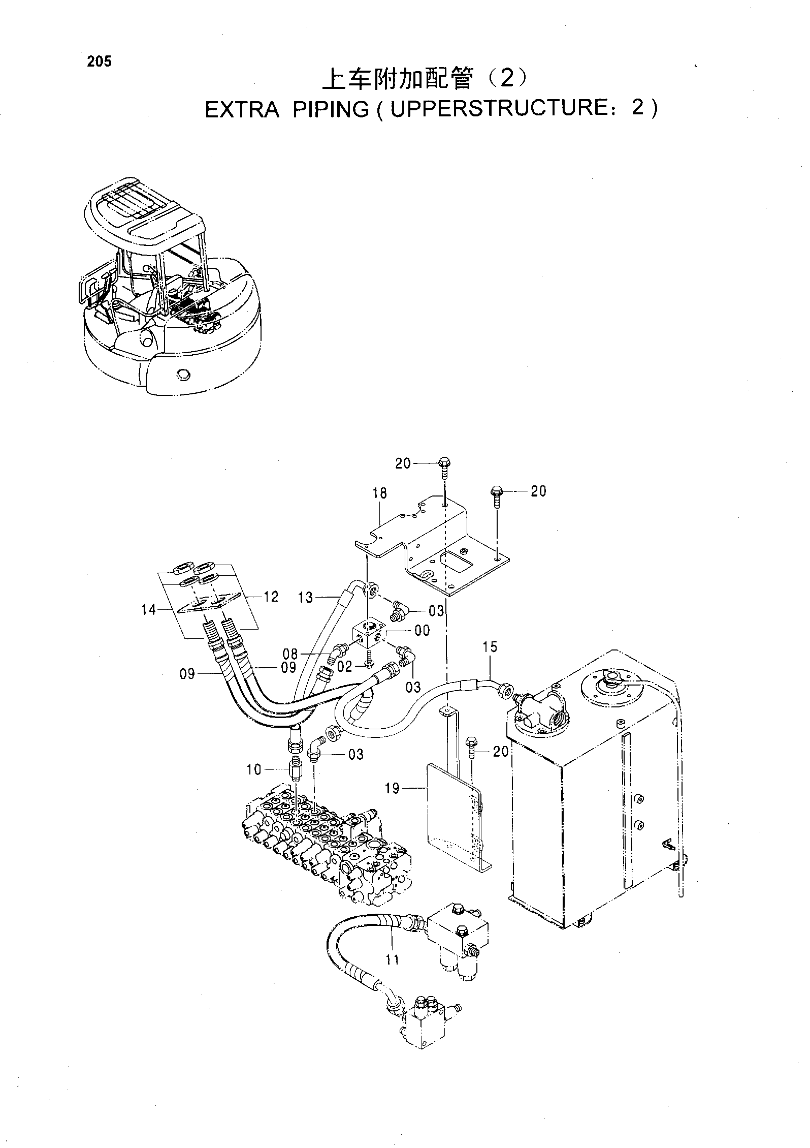Схема EXTRA PIPING ( UPPERSTRUCTURE:2 ) HITACHI ZX55UR-HHE