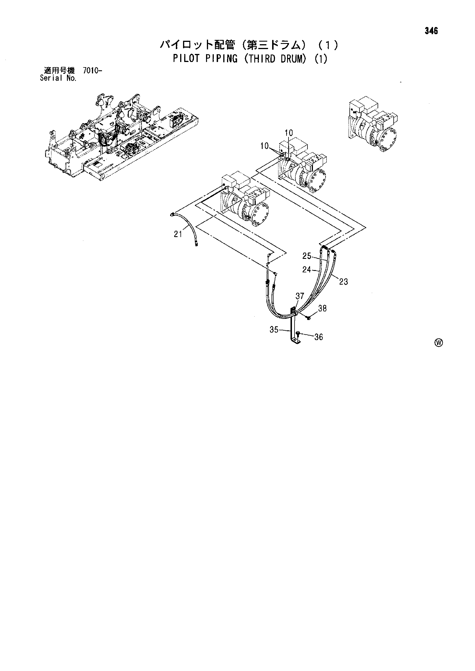 Схема Пилотные гидролинии (третий барабан) (1) HITACHI SCX1200-2