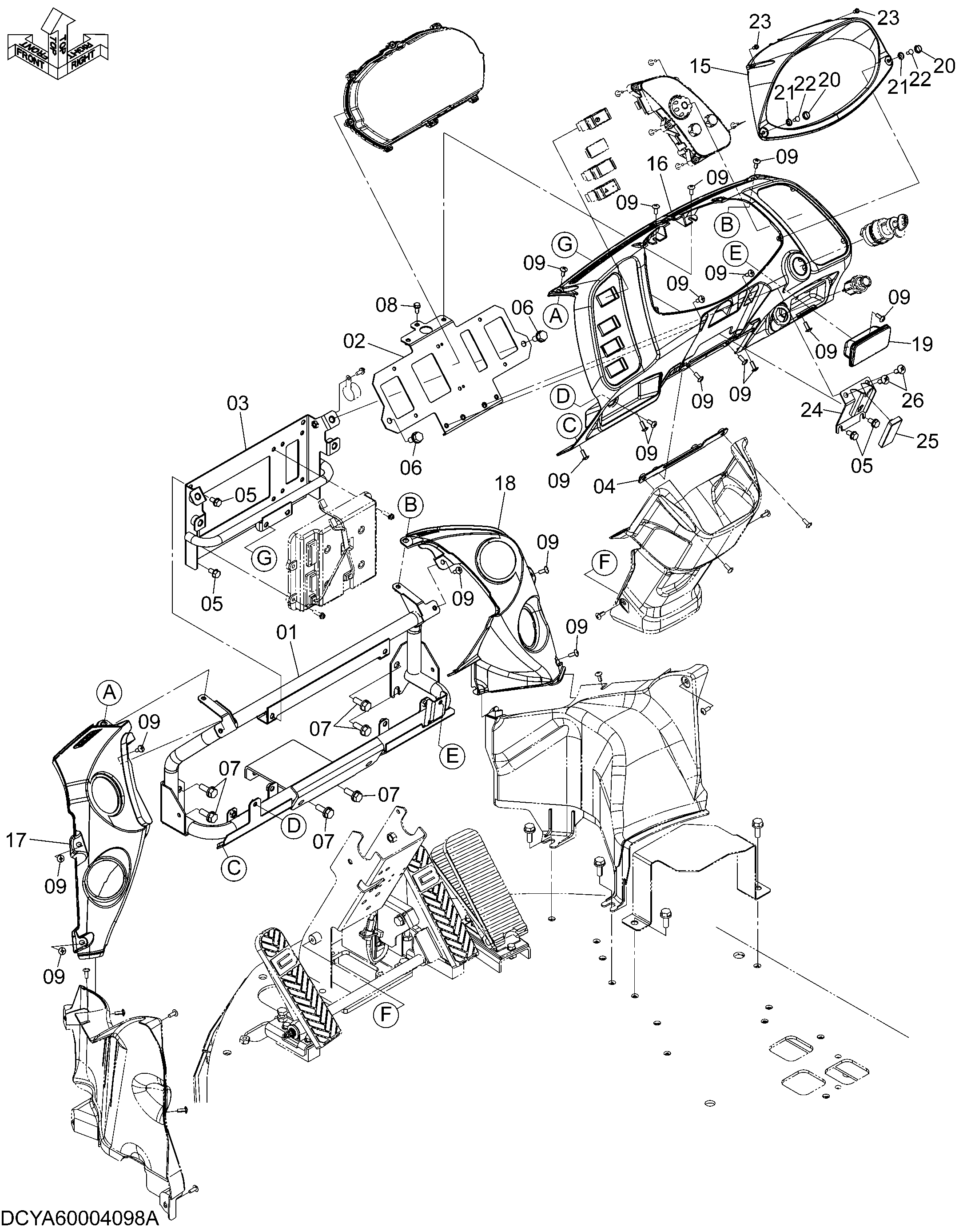 Схема Передний консоль (1) HITACHI ZW250-5B