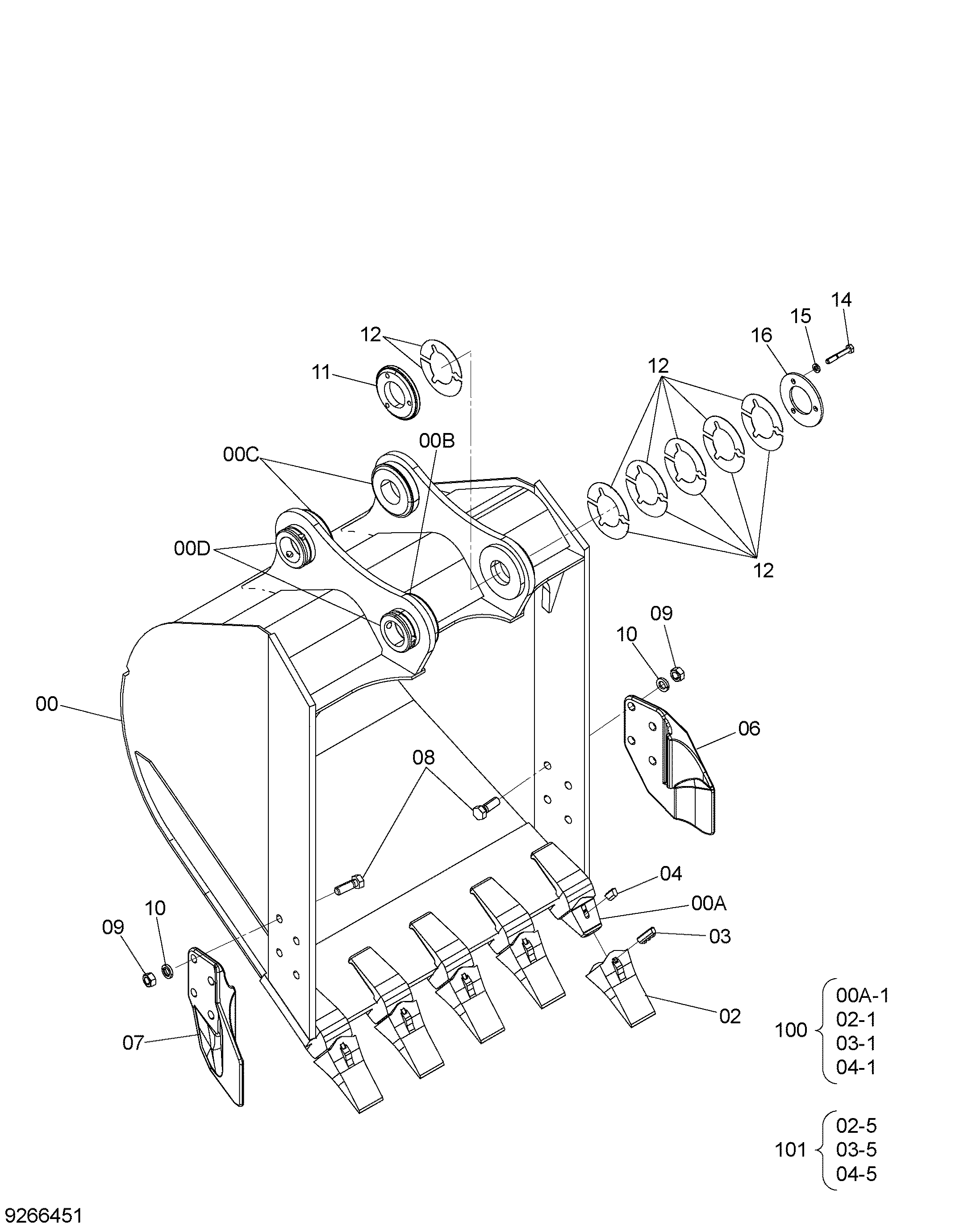 Схема Ковш 0.59m3 (JIS 94) HITACHI ZX145W-3-AMS