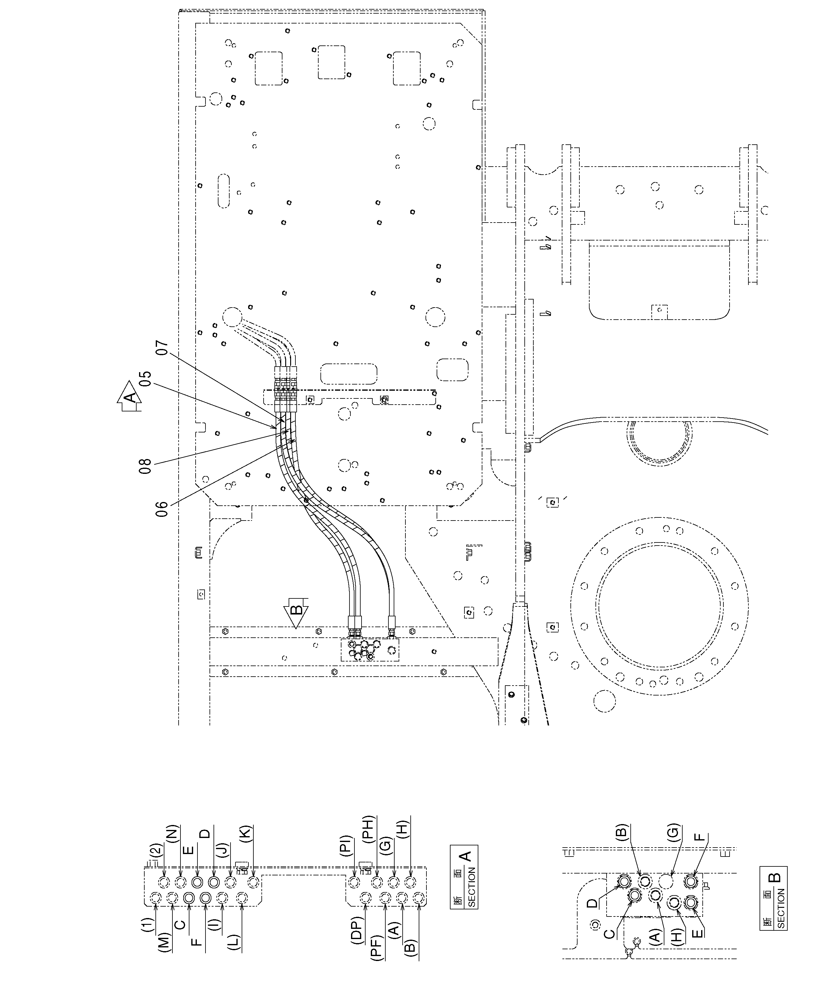 Схема Пилотные гидролинии (8)(основной) HITACHI ZX330-3G