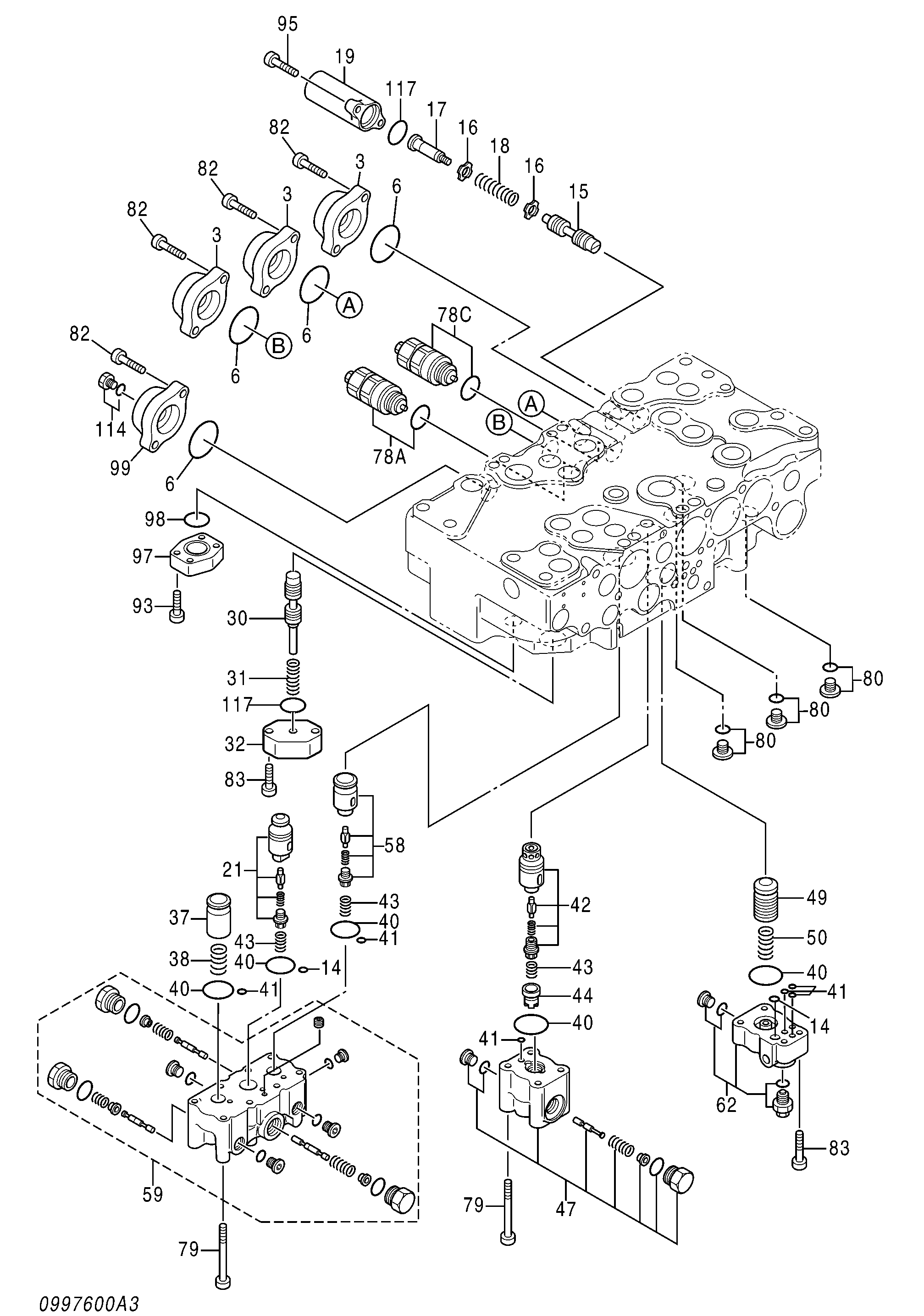 Схема Гидрораспределитель (3/5) HITACHI ZX200-3