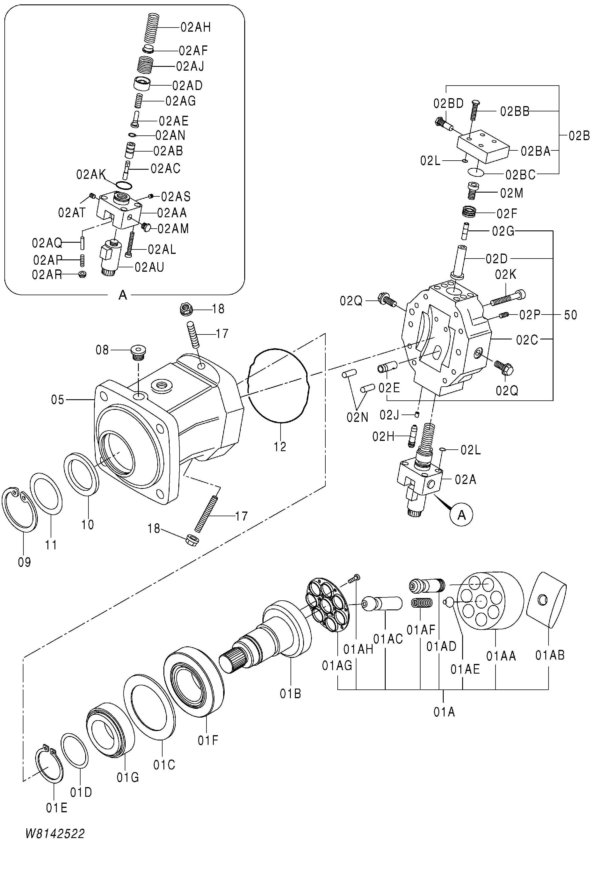 Схема Гидромотор (HST) HITACHI ZW140PL
