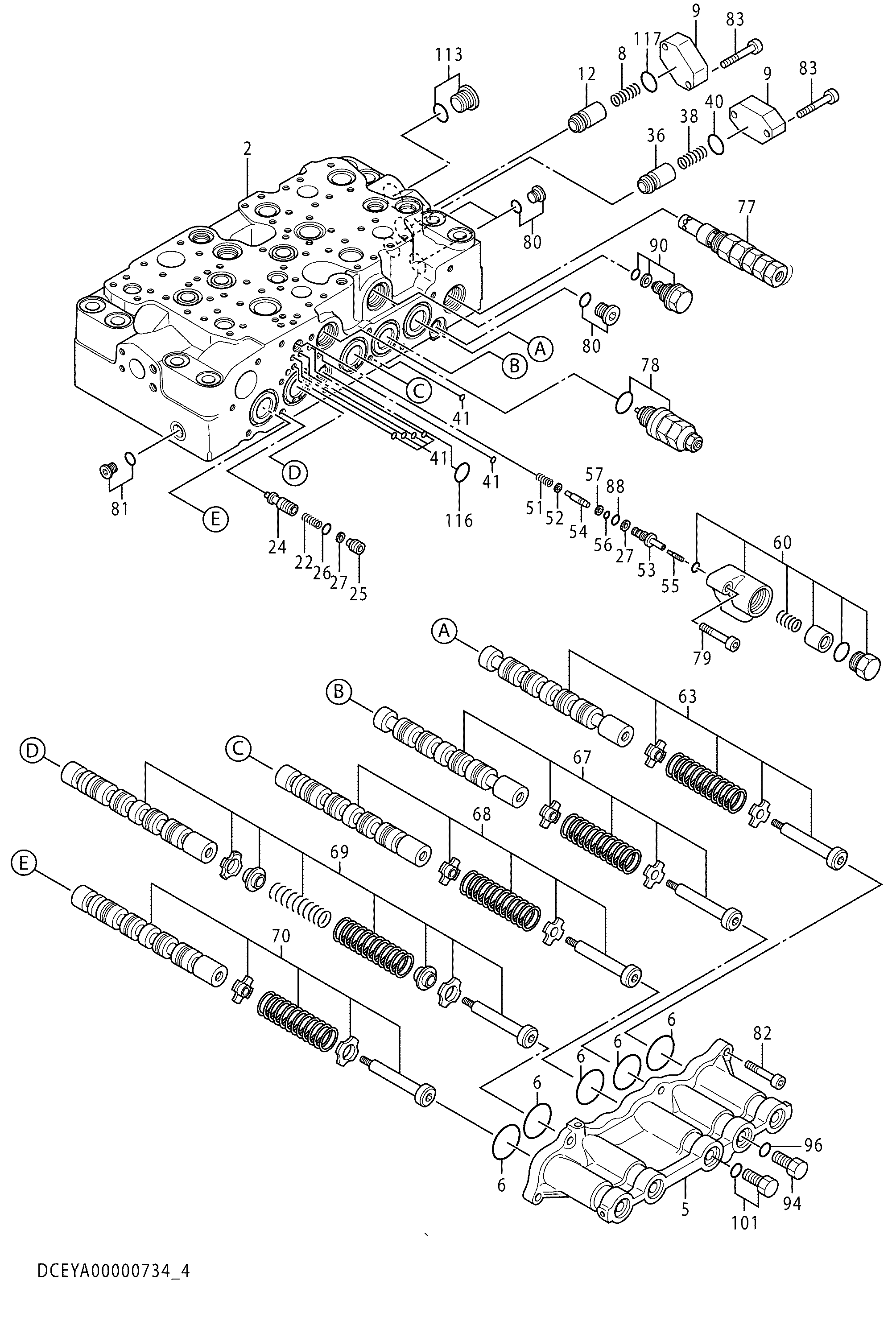 Схема Гидрораспределитель (4/5) HITACHI ZX350H-5G