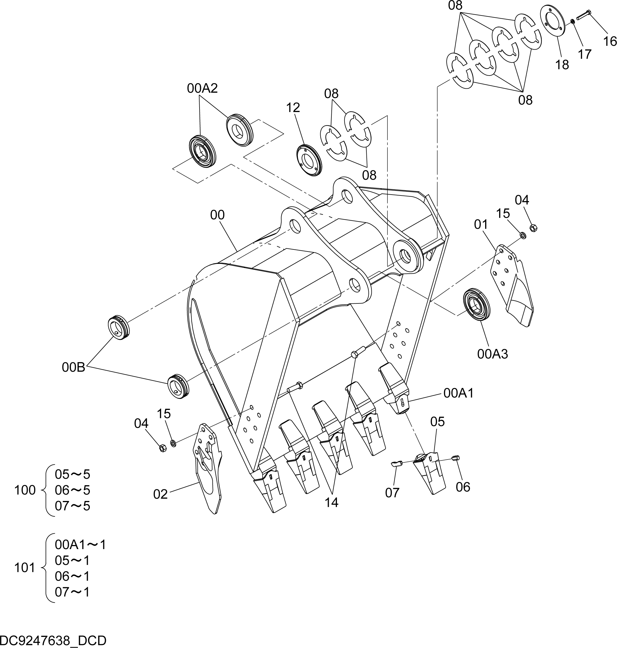 Схема Ковш 0.91m3 (JIS 94) HITACHI ZH200-A