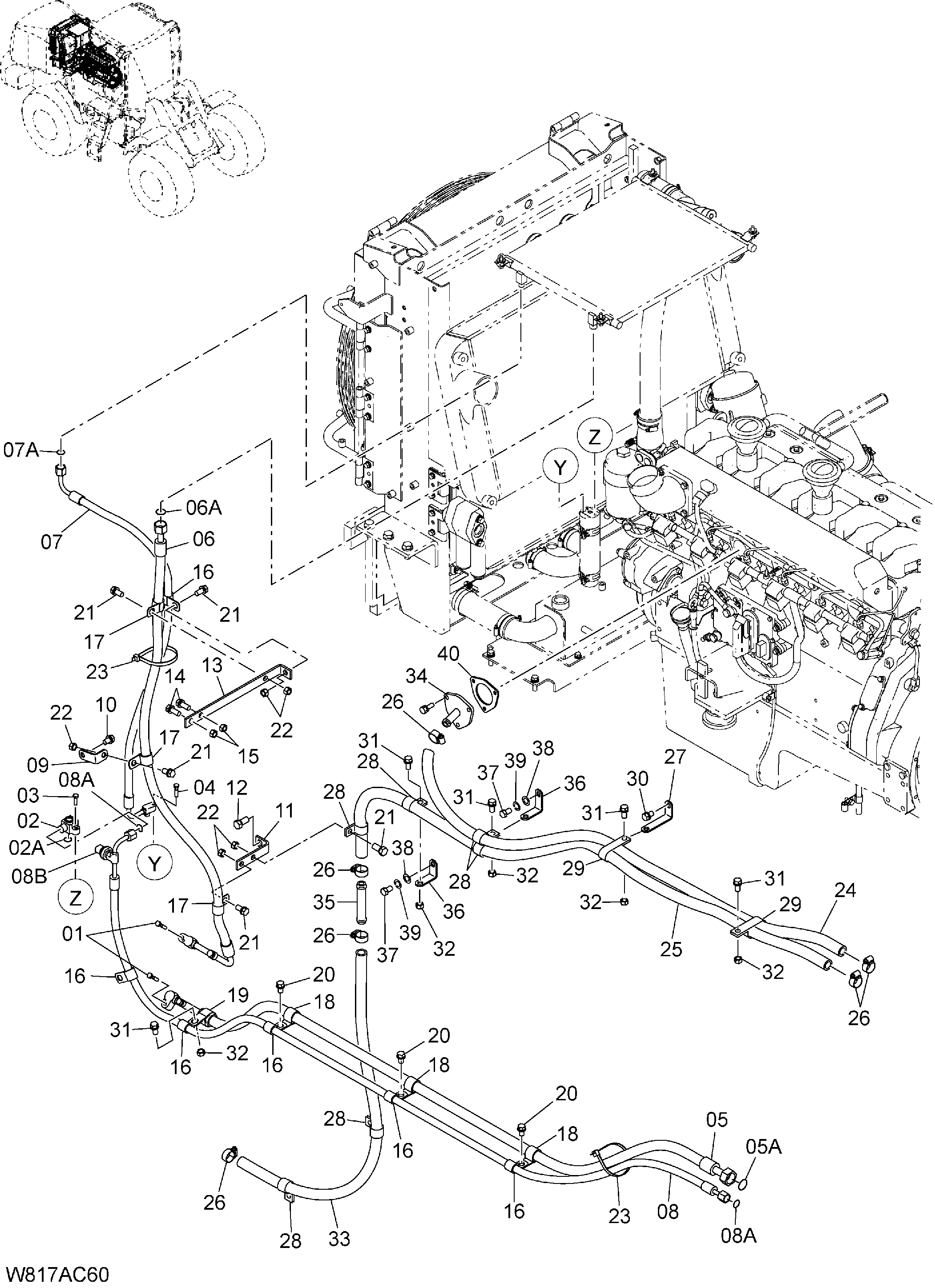 Схема Кондиционер трубопроводы(AC400) HITACHI ZW310