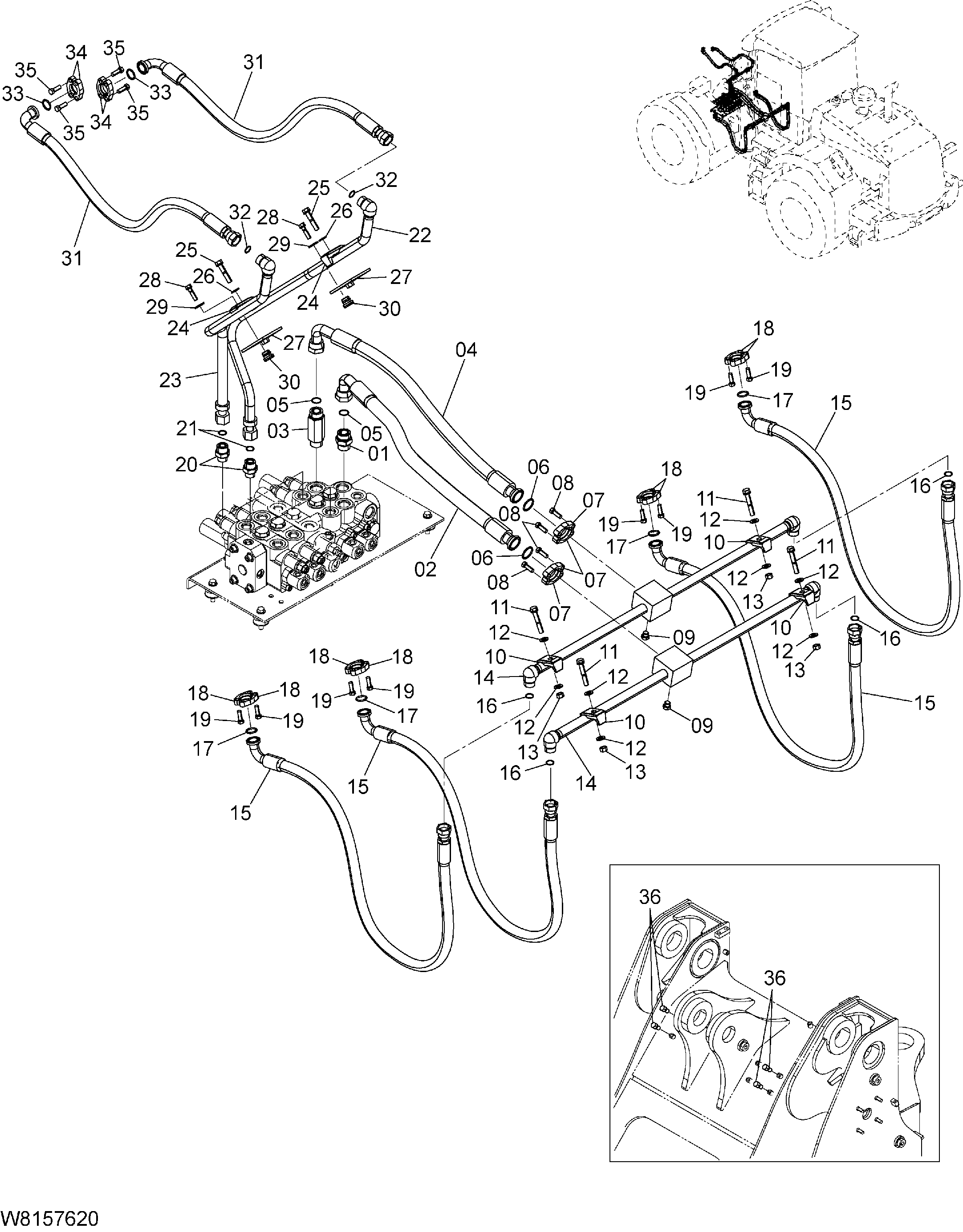Схема Основные гидролинии (2) [6CF, H3F, HCF, HEF] HITACHI ZW180