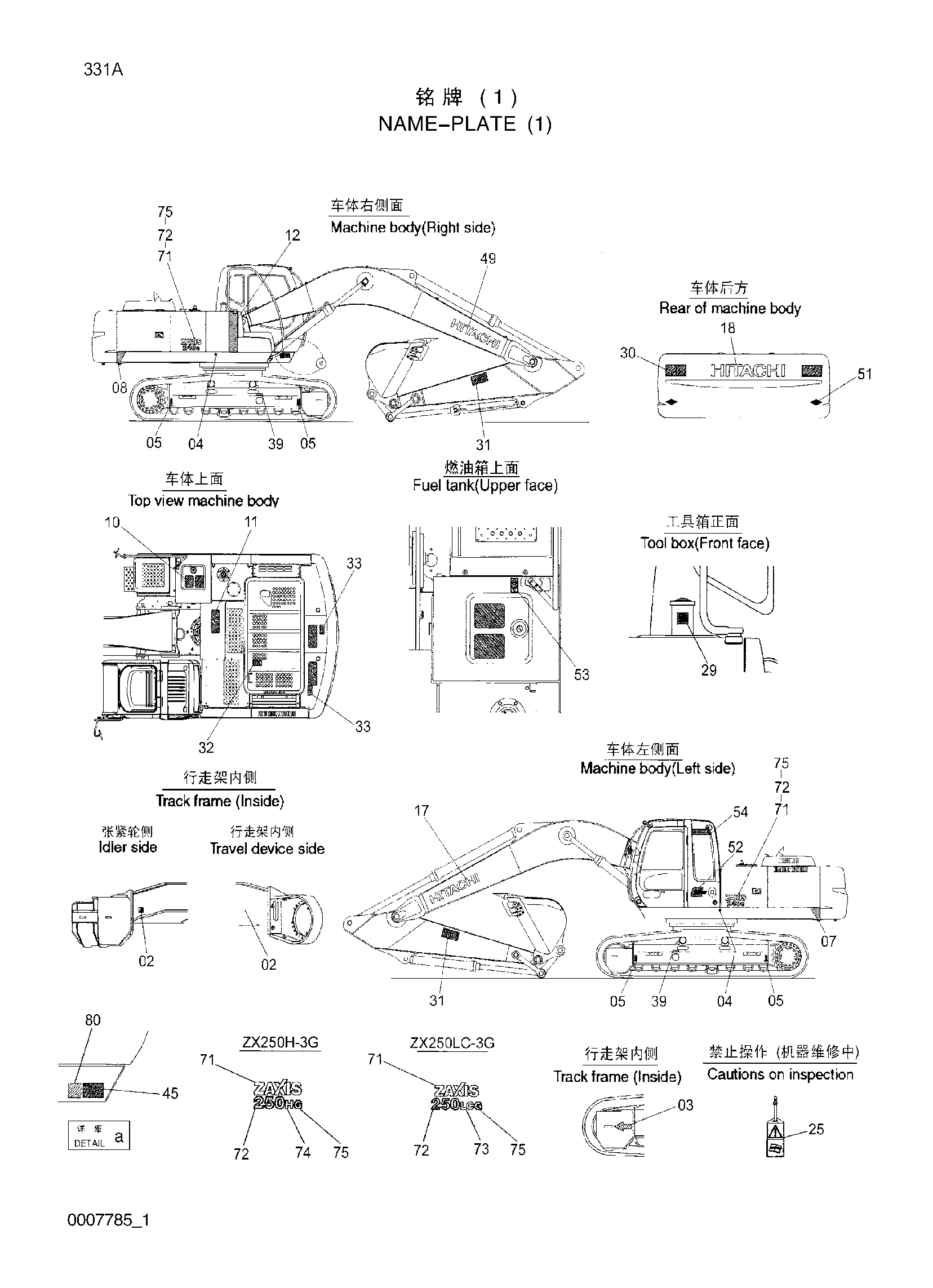 Схема Информационная табличка (1) HITACHI ZX250H-3G