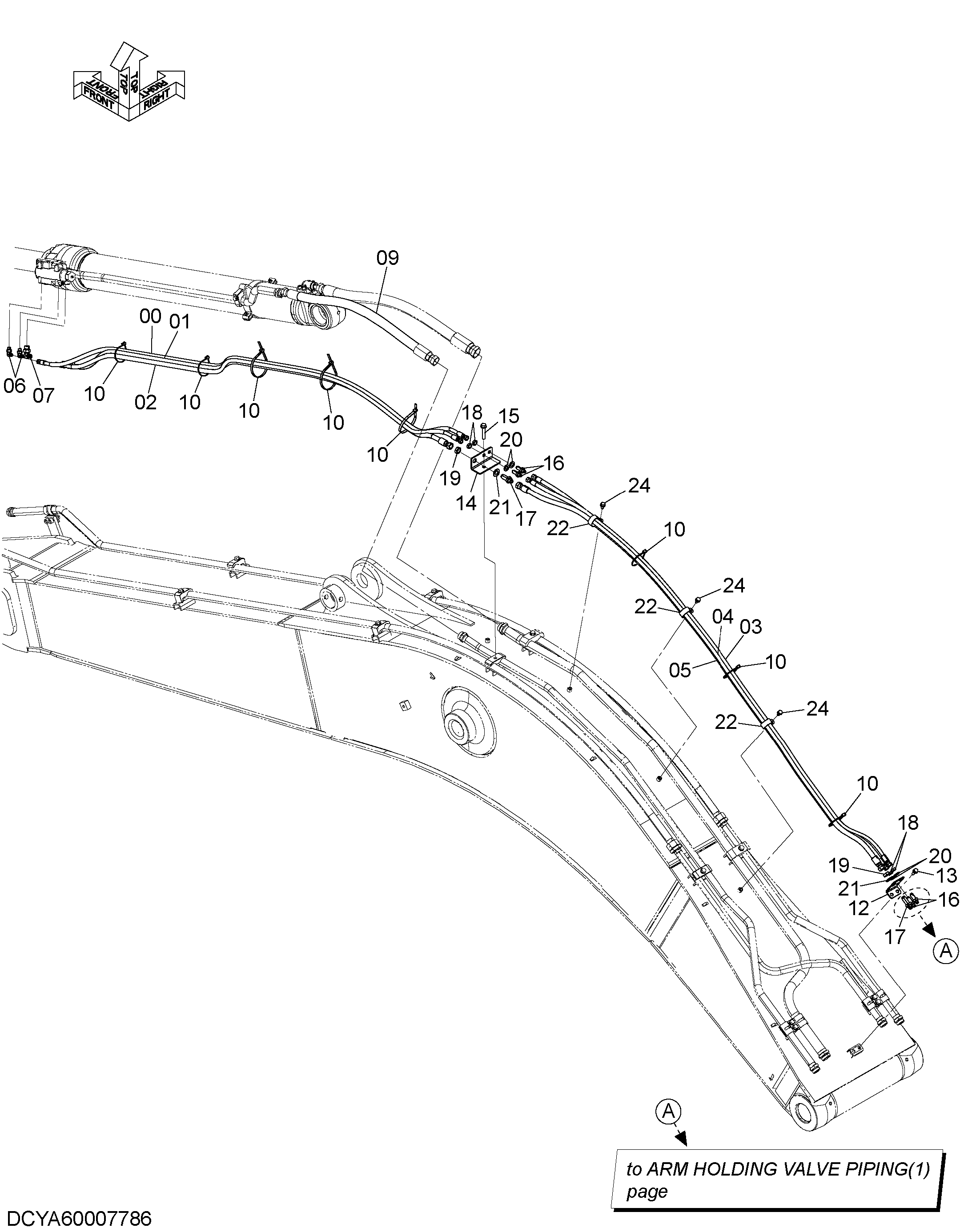 Схема Рукоять удерживающий клапан трубопроводы (2) HITACHI ZH200-A